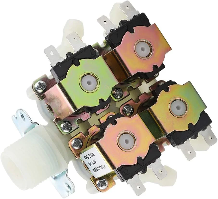 شیر برقی آب فاسینت، DC 12V DN20 G3/4 اینچ 1 ورودی 4 خروجی شیر الکترومغناطیسی پلاستیکی، شیر برقی آب ورودی نرمال بسته برای تمیز کردن اتوماتیک