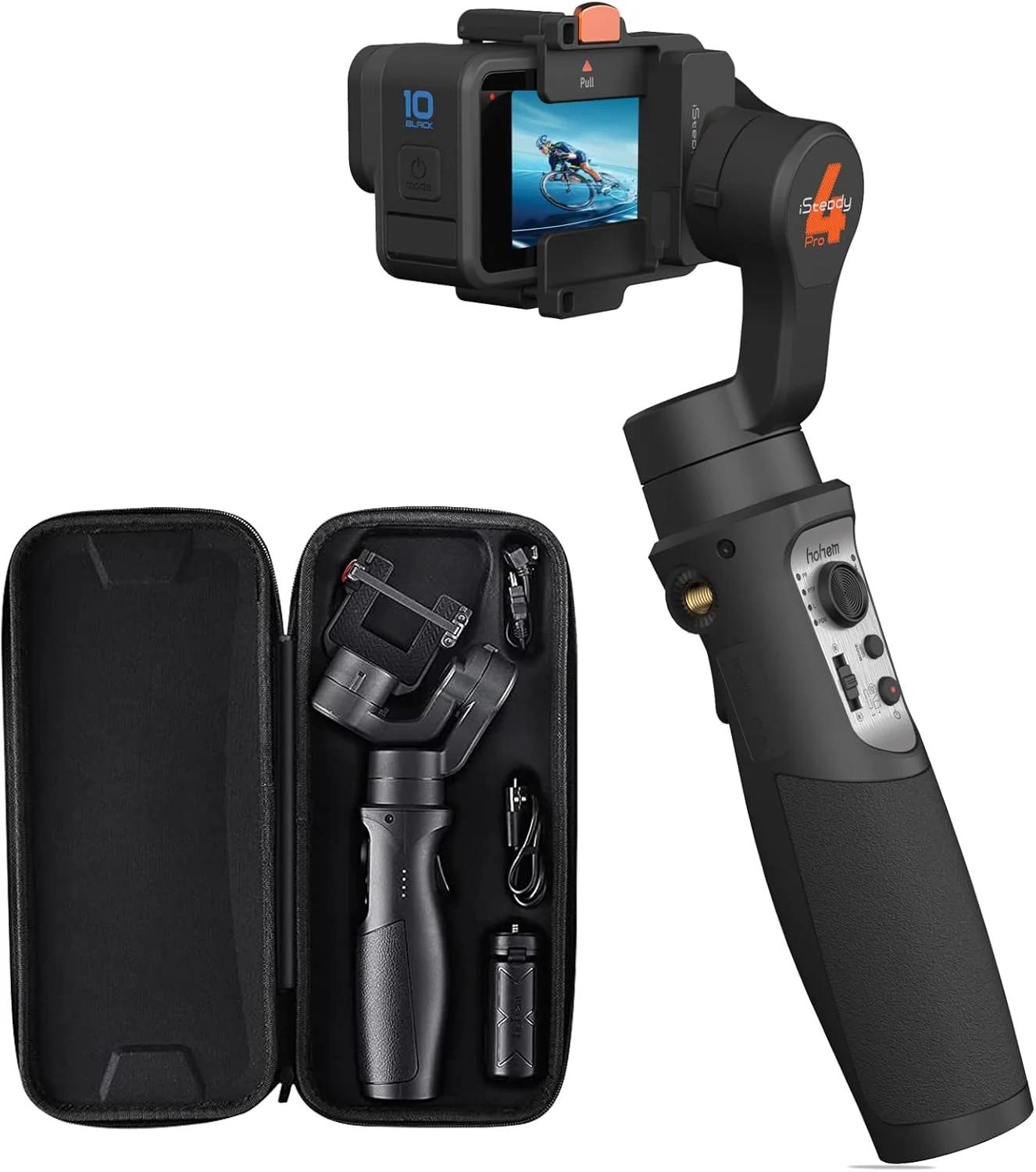 لرزشگیر گیمبال 3 محوره Hohem iSteady Pro 4 برای Gopro Hero 11/10/9/8/7/6/5، مانت سه پایه دستی سازگار با DJI OSMO Action، Insta360 ONE R، پشتیبانی از کنترل بی سیم ضد لرزش، مقاوم در برابر پاشش آب IPX4