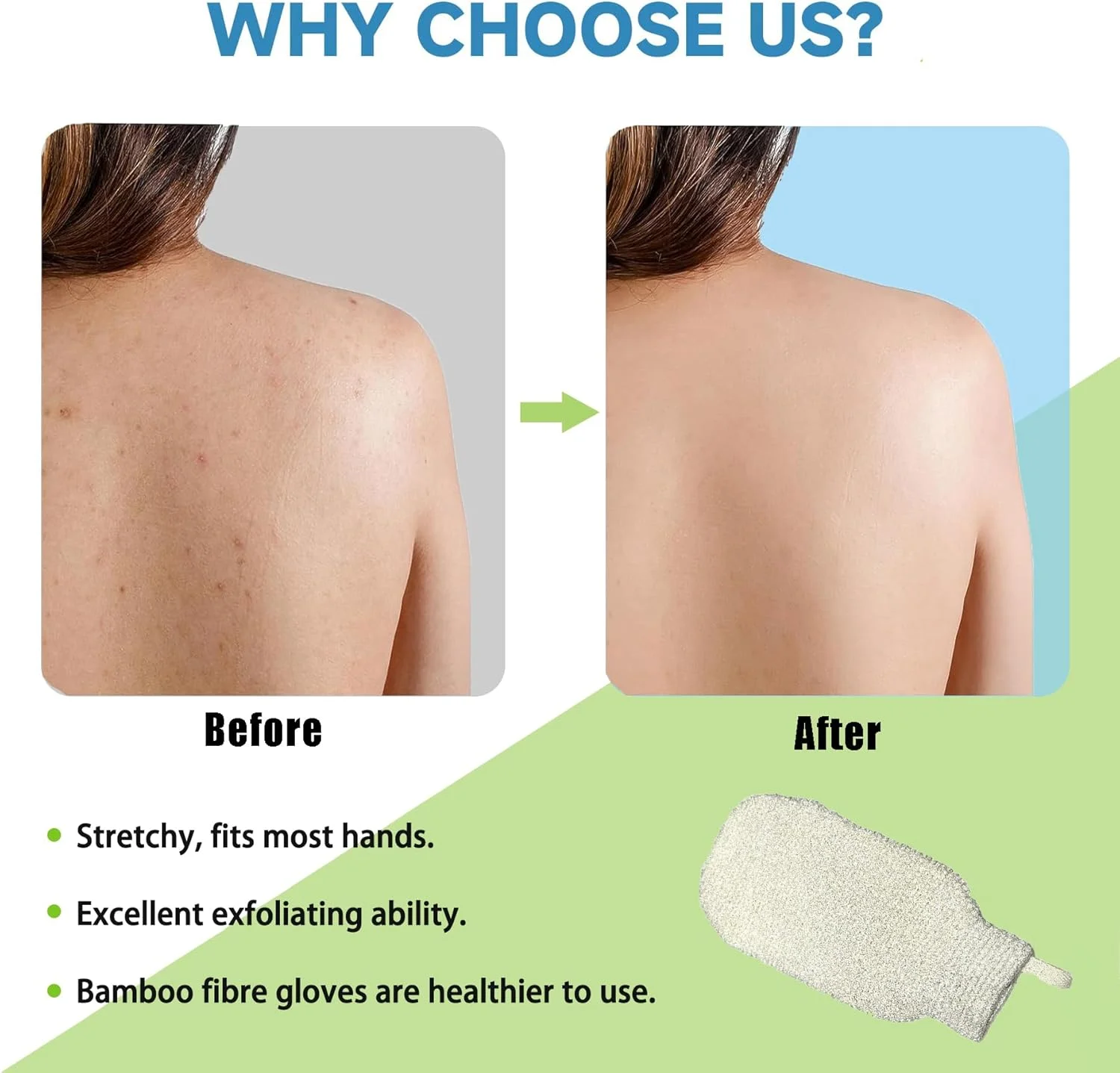 دستکش لایه بردار دووماما - لیف نرم الیاف بامبو طبیعی صورت و بدن برای آقایان و بانوان | پاکسازی عمیق، ماساژ، ملایم برای انواع پوست | دستکش حمام الیاف بامبو