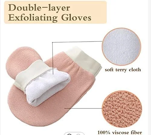 دستکش لایه بردار با کیفیت عالی 2 عددی، دستکش حمام اصلی برای اسکراب بدن، لایه بردار، کیسه حمام محبوب 100% ویسکوز