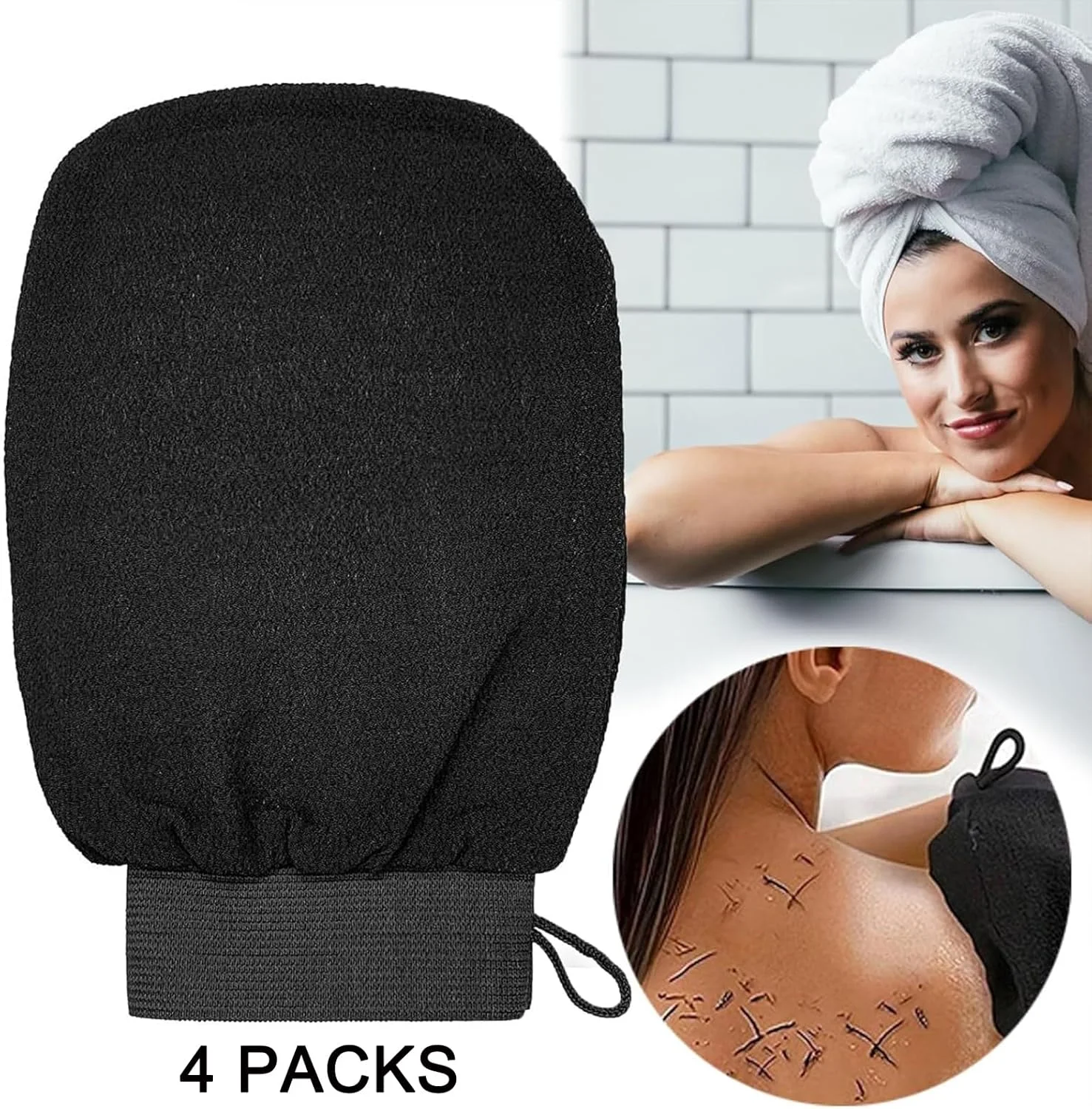 بسته 4 عددی دستکش لایه بردار عمیق، دستکش لایه بردار حمام برای انواع پوست و بهبود گردش خون، دوش، اسپا، پاکسازی عمیق بدن (مشکی) بسته 4 عددی دستکش لایه بردار عمیق، دستکش لایه بردار حمام برای انواع پوست و بهبود گردش خون، دوش، اسپا، پاکسازی عمیق بدن (مشکی)