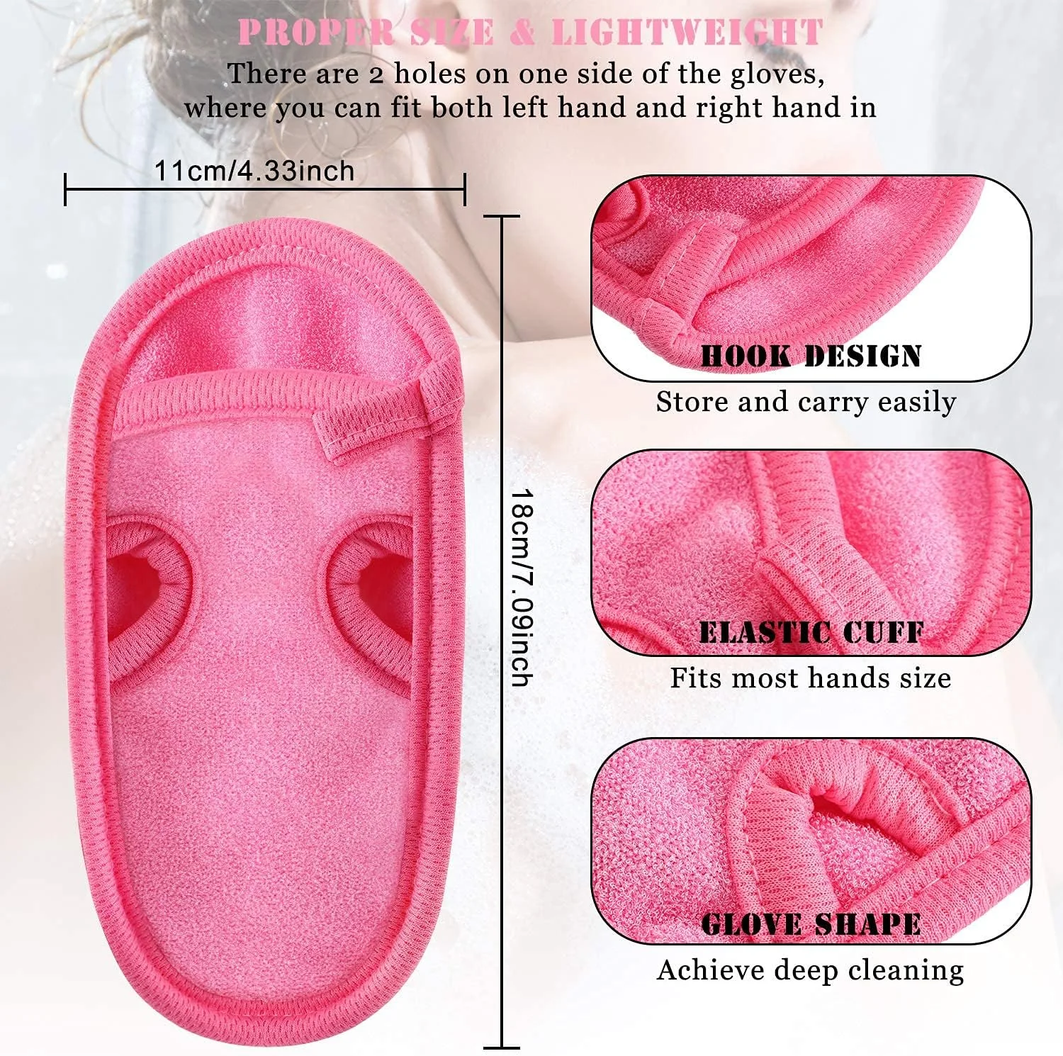 دستکش لایه بردار، دستکش لوفا لایه بردار حمام، دستکش اسکراب بدن، دستکش لایه بردار برای از بین بردن سلول های مرده پوست برای اسکراب عمیق بدن، ماساژ اسپا و داشتن پوستی صاف و سالم