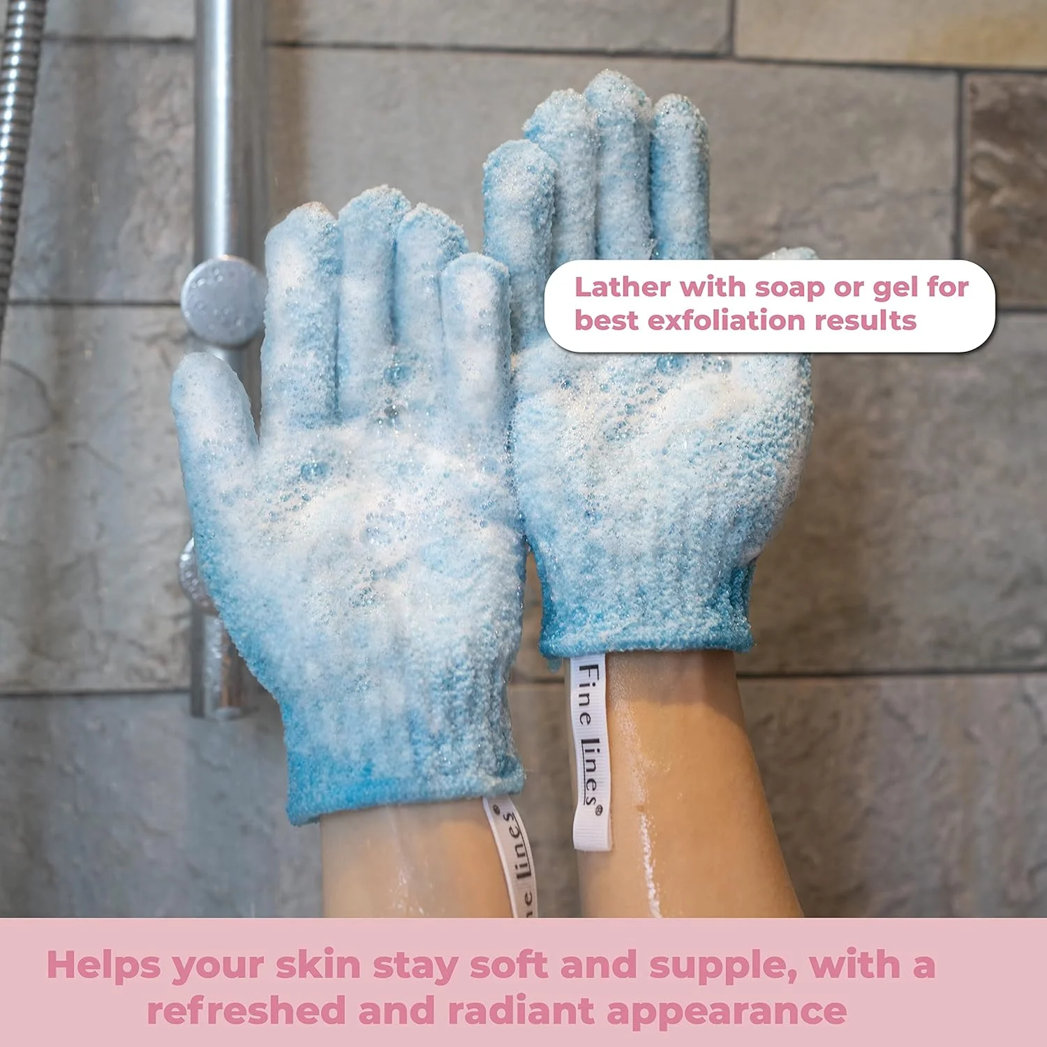 دستکش لایه بردار حمام فاین لاینز، سفید | دستکش لایه بردار برای اسکراب حمام، از بین برنده پوست مرده | دستکش لایه بردار | دستکش اسکراب بدن با حلقه آویز | طراحی محافظت شده دستکش لایه بردار حمام فاین لاینز، سفید | دستکش لایه بردار برای اسکراب حمام، از بین برنده پوست مرده | دستکش لایه بردار | دستکش اسکراب بدن با حلقه آویز | طراحی محافظت شده