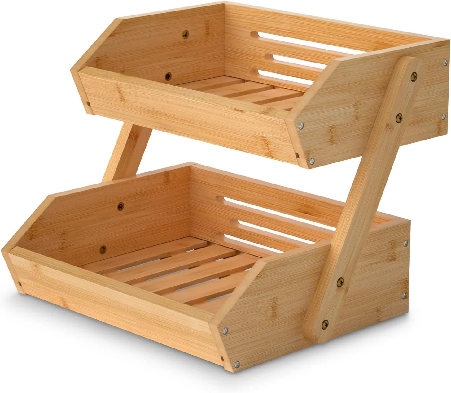 سبد میوه بامبو دو طبقه آزونی - پایه کاسه ذخیره سازی میوه و سبزیجات بامبو برای روی میز آشپزخانه، پایه کاسه ذخیره سازی سبزیجات، نگهدارنده محصولات برای سیب زمینی، پیاز، نان و تنقلات