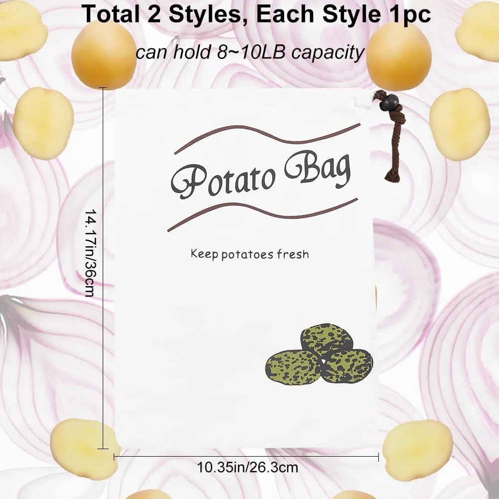CREATCABIN 2 عدد کیسه نگهداری سیب زمینی و پیاز، کیسه های نگهداری سبزیجات بومى، نگهدارنده سیر، سیب زمینی، پیاز با بند کشی، بسته بندی کیسه ای قابل استفاده مجدد برای نگهداری مواد غذایی در انبار، 36x26 سانتی متر - سفید