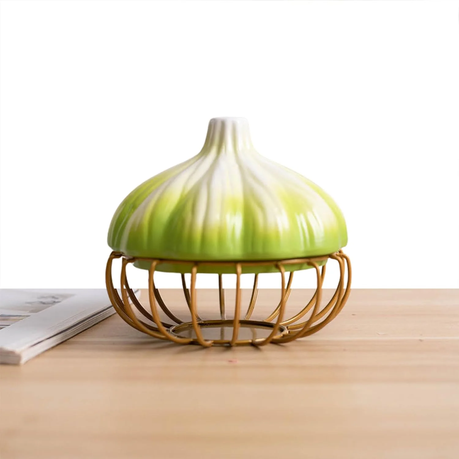 ظرف نگهداری سیر - سبدهای فلزی سرامیکی سیر | ظرف ذخیره سازی تهویه دار آشپزخانه به شکل سیر برای نگهداری سیر، پیاز، لیمو، سیب زمینی، زنجبیل یا موسیر