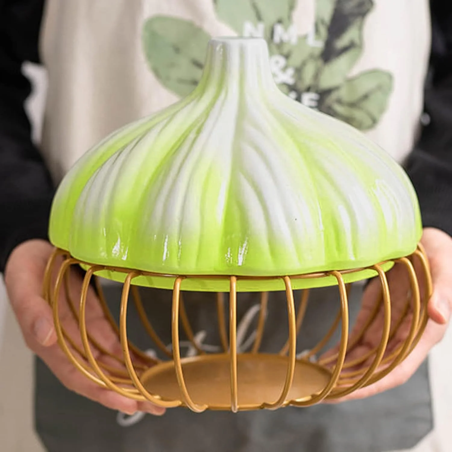 ظرف نگهداری سیر - سبدهای فلزی سرامیکی سیر | ظرف ذخیره سازی تهویه دار آشپزخانه به شکل سیر برای نگهداری سیر، پیاز، لیمو، سیب زمینی، زنجبیل یا موسیر