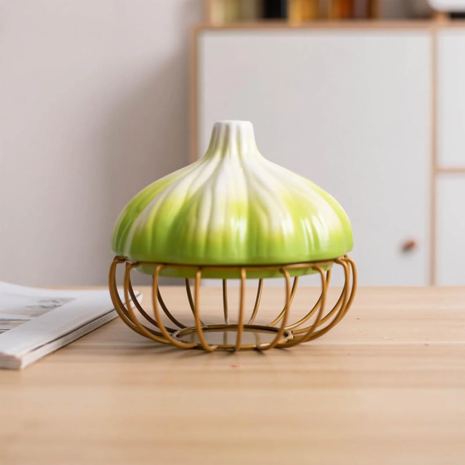 ظرف نگهداری سیر - سبدهای فلزی سرامیکی سیر | ظرف ذخیره سازی تهویه دار آشپزخانه به شکل سیر برای نگهداری سیر، پیاز، لیمو، سیب زمینی، زنجبیل یا موسیر