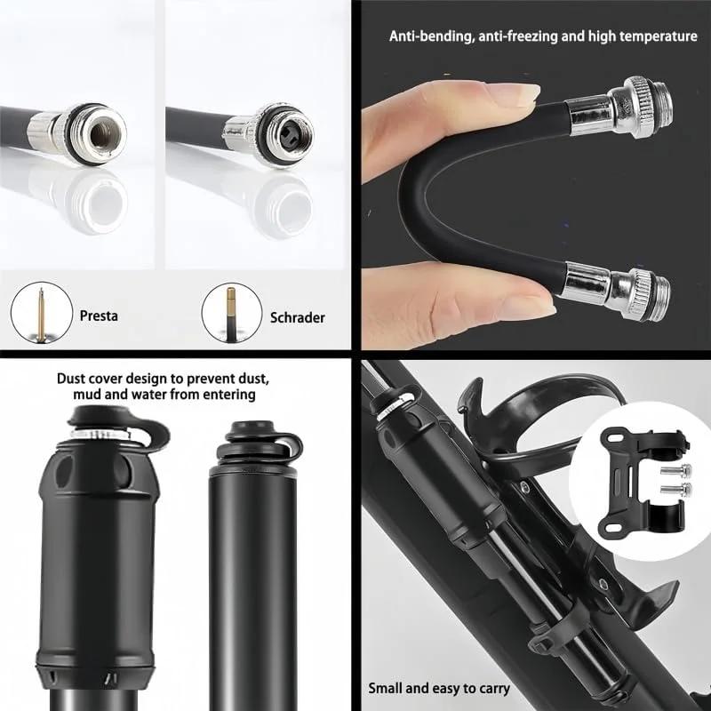تلمبه دوچرخه با سری پرستا، تلمبه دوچرخه 100 PSI / 80 PSI برای لاستیک دوچرخه برقی، تلمبه کوچک دستی قابل حمل، تلمبه جهانی کوچک با فشار بالا به همراه سوزن توپ