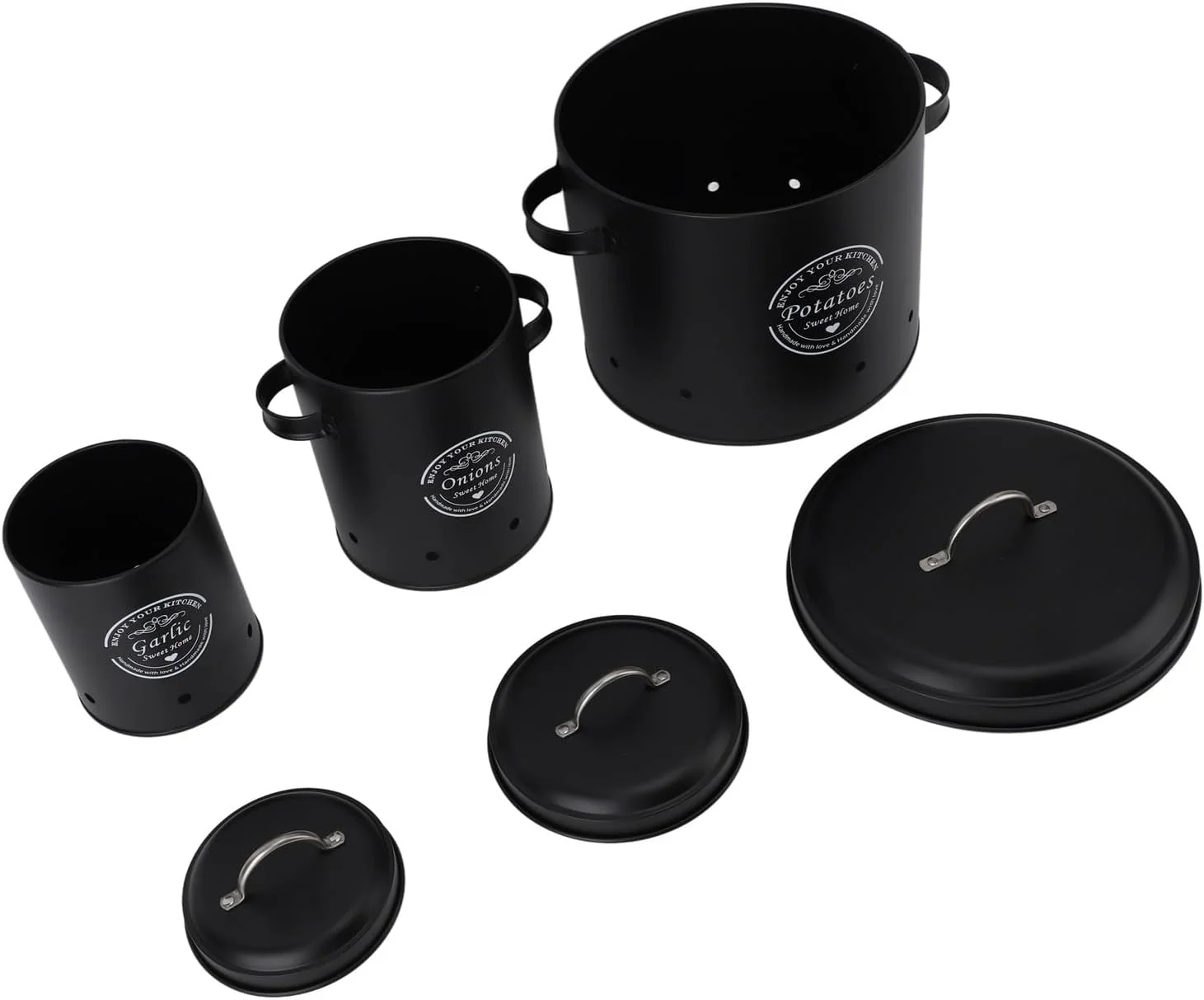 ظرف نگهداری سیب زمینی و پیاز، جا حبوباتی، ظروف آشپزخانه، فولاد کربنی سازمان یافته، ظرفیت بزرگ، درب مهر و موم شده، دسته (Domary842oi7gvur-11)