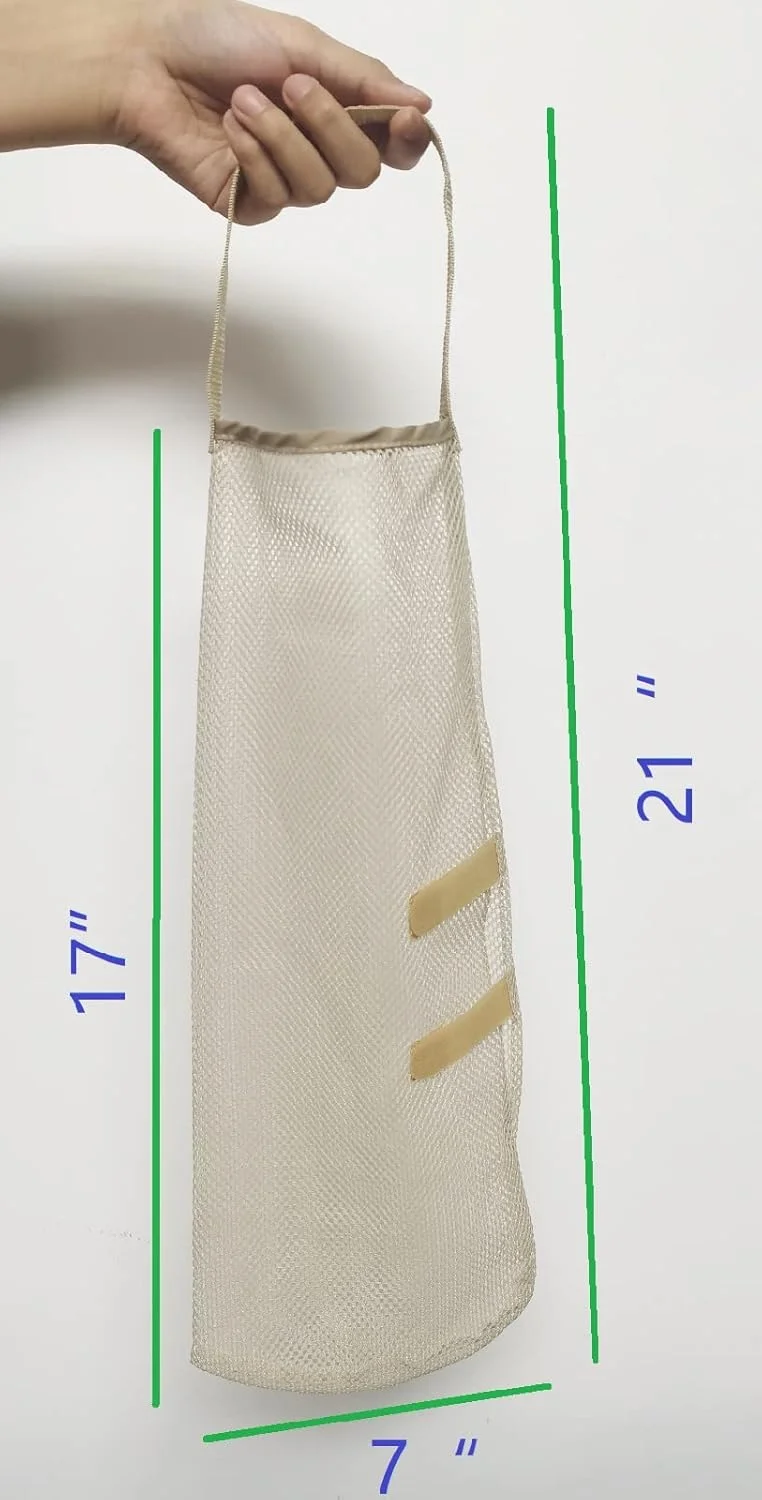 بسته 5 عددی کیسه های توری آویز GINFH برای نگهداری سیب زمینی، پیاز، سیر، کیسه های توری بلند و بزرگ قابل استفاده مجدد (بژ)