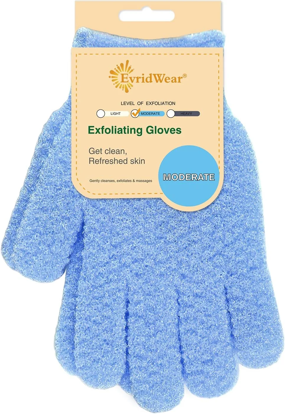 Evridwear یک جفت دستکش حمام لایه بردار متوسط برای بدن، مناسب برای آقایان و بانوان، دستکش دوش فوم اسپا برای شستشوی پوست برای انواع پوست (لایه برداری متوسط، آبی روشن) Evridwear یک جفت دستکش حمام لایه بردار متوسط برای بدن، مناسب برای آقایان و بانوان، دستکش دوش فوم اسپا برای شستشوی پوست برای انواع پوست (لایه برداری متوسط، آبی روشن)