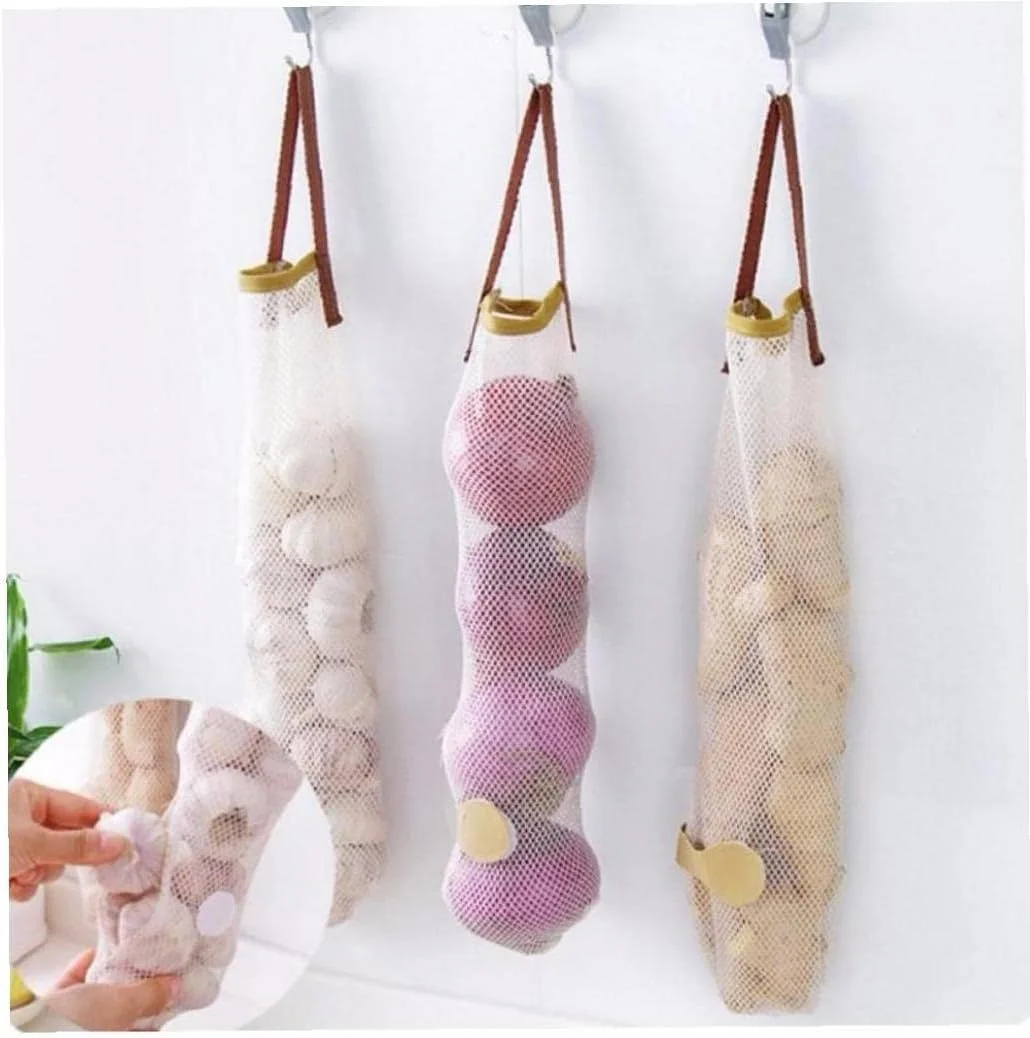 کیسه های توری آویز برای نگهداری میوه و سبزیجات، مناسب برای سیب زمینی، پیاز، فلفل دلمه ای سبز، میوه ها و سیر