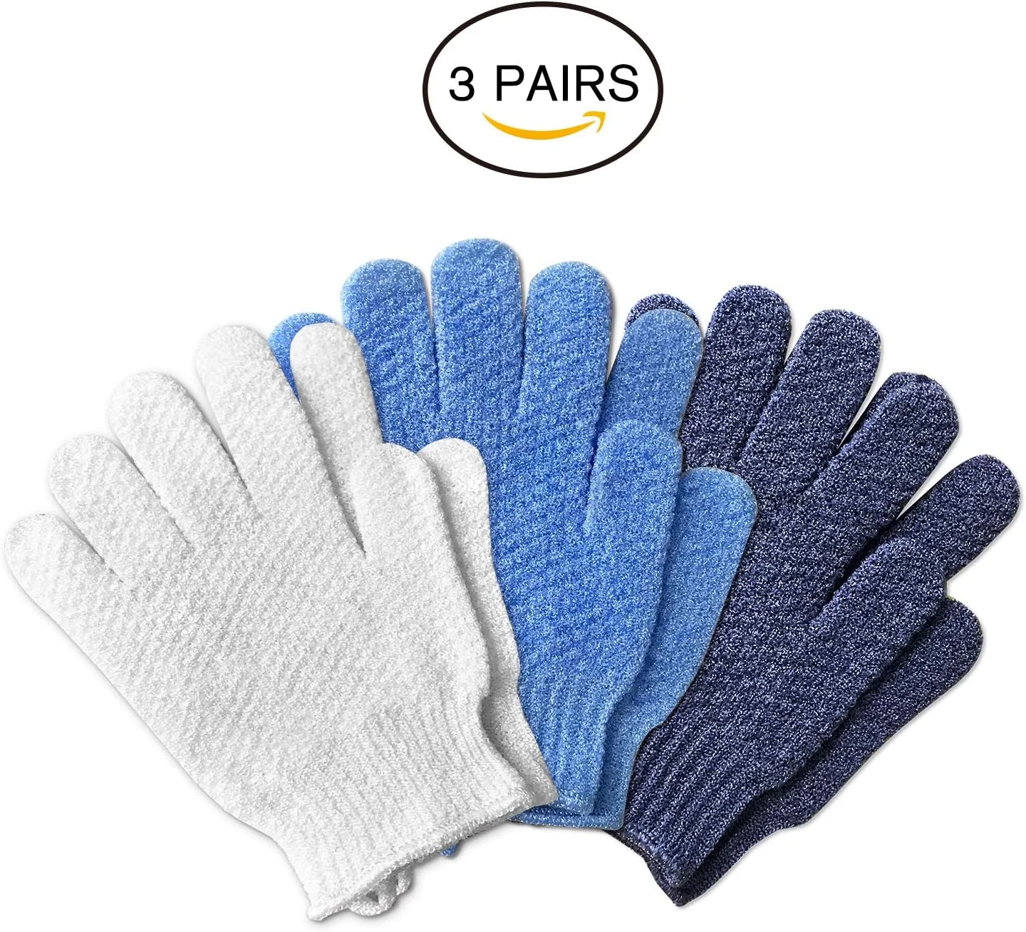 دستکش های لایه بردار دو بافت Evridwear برای دوش، اسپا، ماساژ و اسکراب بدن، از بین برنده سلول های مرده پوست، دستکش با حلقه آویز (3 جفت)