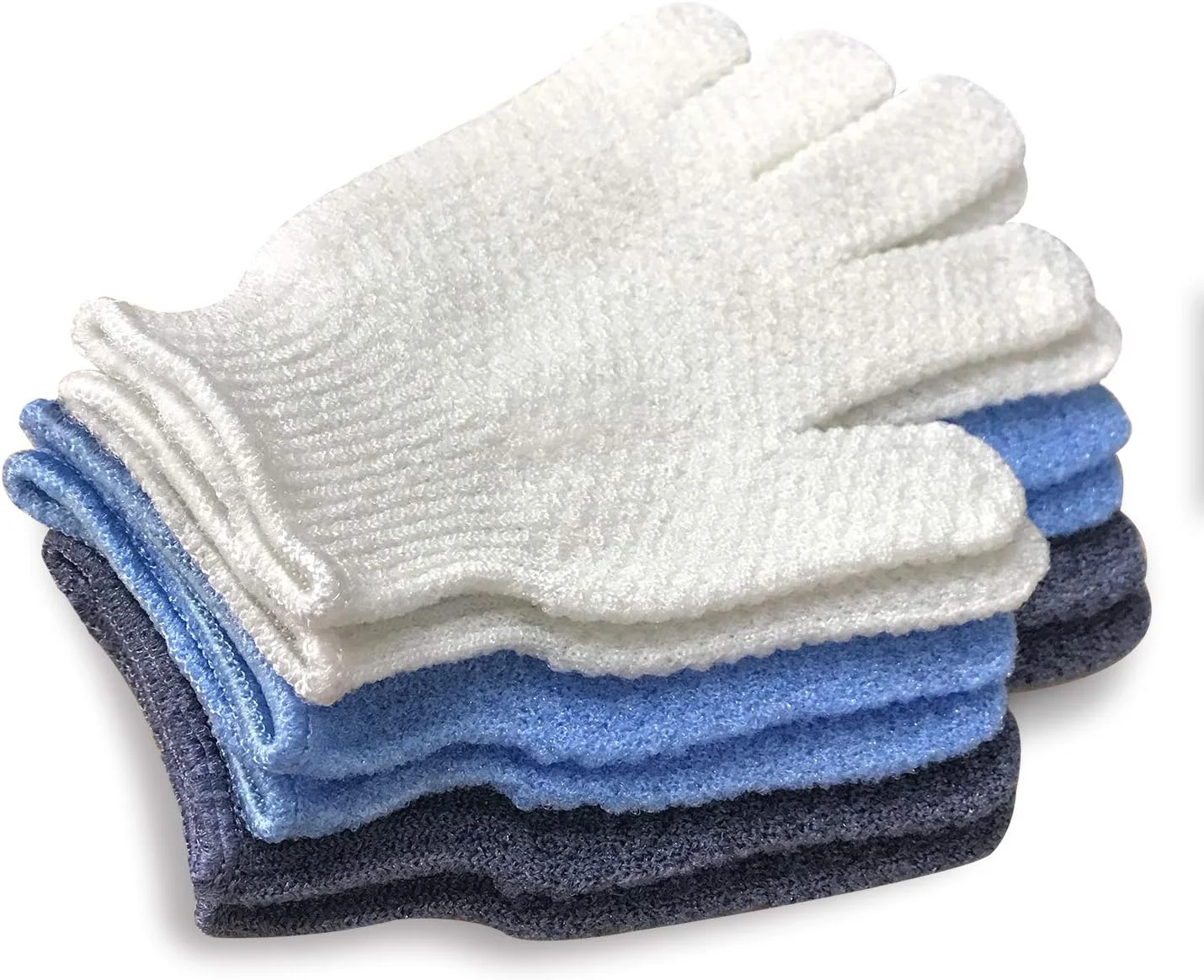 دستکش های لایه بردار دو بافت Evridwear برای دوش، اسپا، ماساژ و اسکراب بدن، از بین برنده سلول های مرده پوست، دستکش با حلقه آویز (3 جفت)