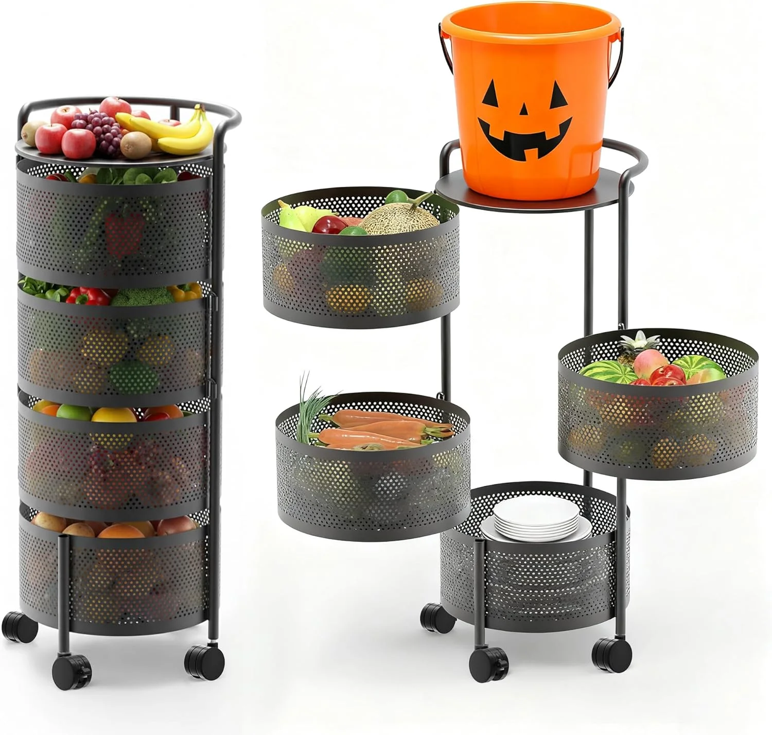 قفسه چرخشی آشپزخانه JAQ بدون نیاز به مونتاژ، قفسه 4 طبقه فلزی سبد ذخیره سازی با چرخ های غلتکی با کشوهای جداشدنی برای میوه، سبزیجات، مواد غذایی، ذرت، سیب زمینی، پیاز (4 طبقه، مشکی) قفسه چرخشی آشپزخانه JAQ بدون نیاز به مونتاژ، قفسه 4 طبقه فلزی سبد ذخیره سازی با چرخ های غلتکی با کشوهای جداشدنی برای میوه، سبزیجات، مواد غذایی، ذرت، سیب زمینی، پیاز (4 طبقه، مشکی)