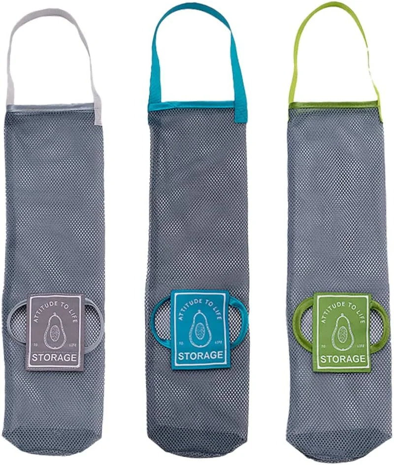 ست ۳ عددی کیسه های توری آشپزخانه، کیسه های خرید قابل استفاده مجدد، آویز نگهدارنده میوه، سبزیجات، پیاز و سیب زمینی برای آشپزخانه منزل