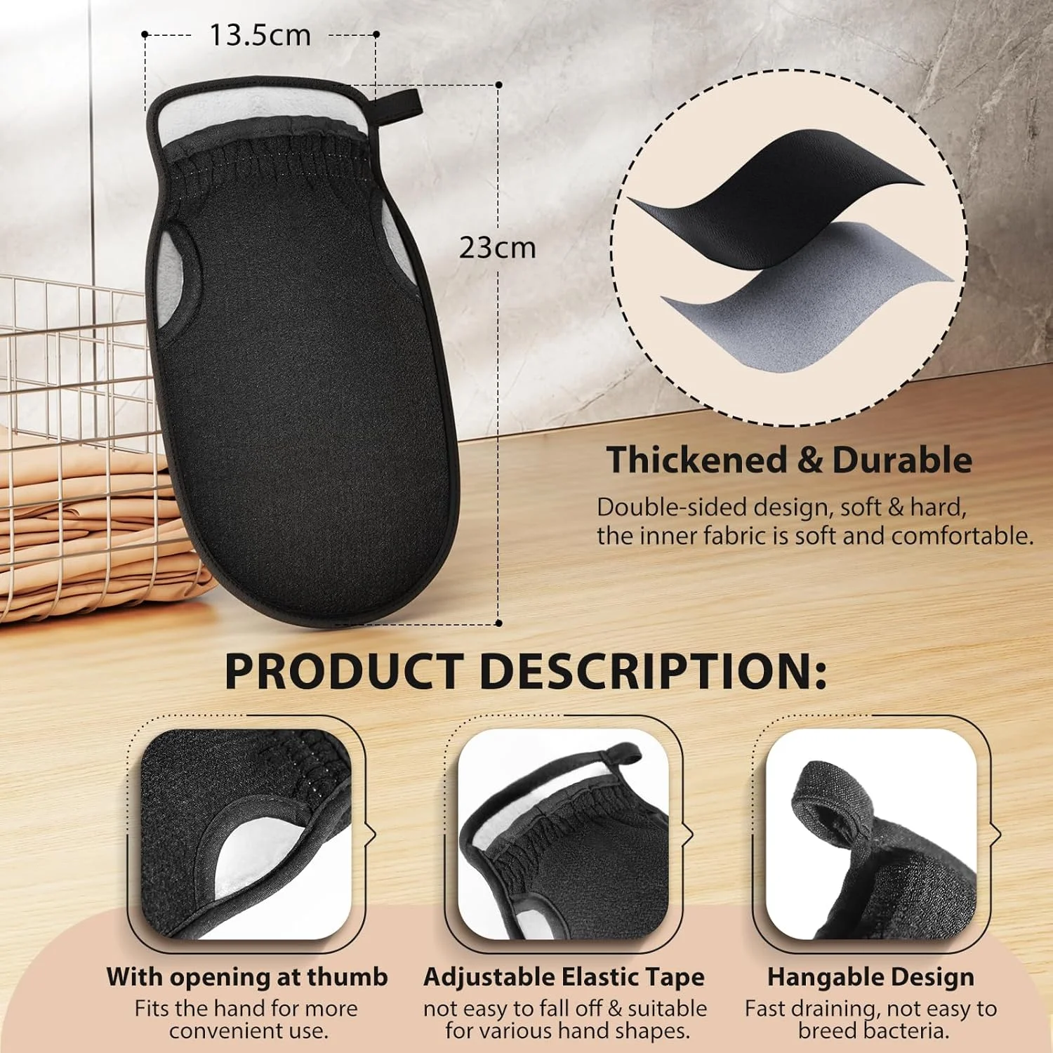 دستکش لایه بردار کورینتین، دستکش لایه بردار کره ای ضخیم، 2 عدد در هر ست، دستکش لایه بردار برای حمام، از بین برنده پوست مرده برای بدن، دستکش لایه بردار برای دوش، مناسب خانم ها و آقایان (مشکی+صورتی) دستکش لایه بردار کورینتین، دستکش لایه بردار کره ای ضخیم، 2 عدد در هر ست، دستکش لایه بردار برای حمام، از بین برنده پوست مرده برای بدن، دستکش لایه بردار برای دوش، مناسب خانم ها و آقایان (مشکی+صورتی)