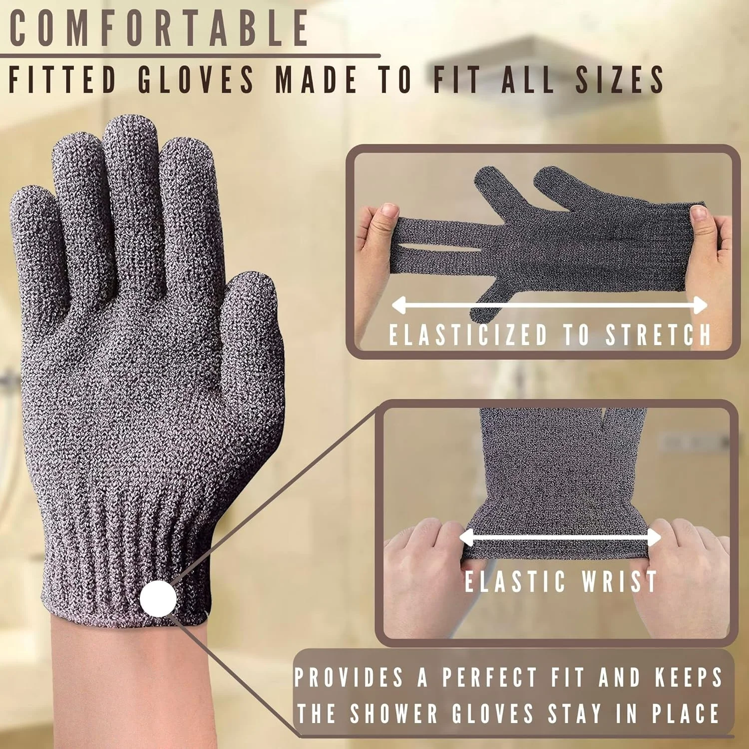 دستکش حمام بامبو کربنیزه شده Kotomoda Sphynx برای گربه های بدون مو، لایه بردار و اسکراب بدن (یک جفت)