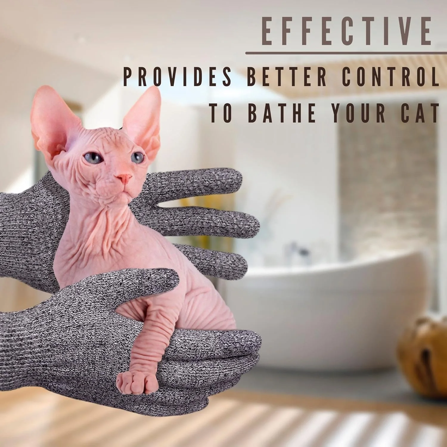 دستکش حمام بامبو کربنیزه شده Kotomoda Sphynx برای گربه های بدون مو، لایه بردار و اسکراب بدن (یک جفت)
