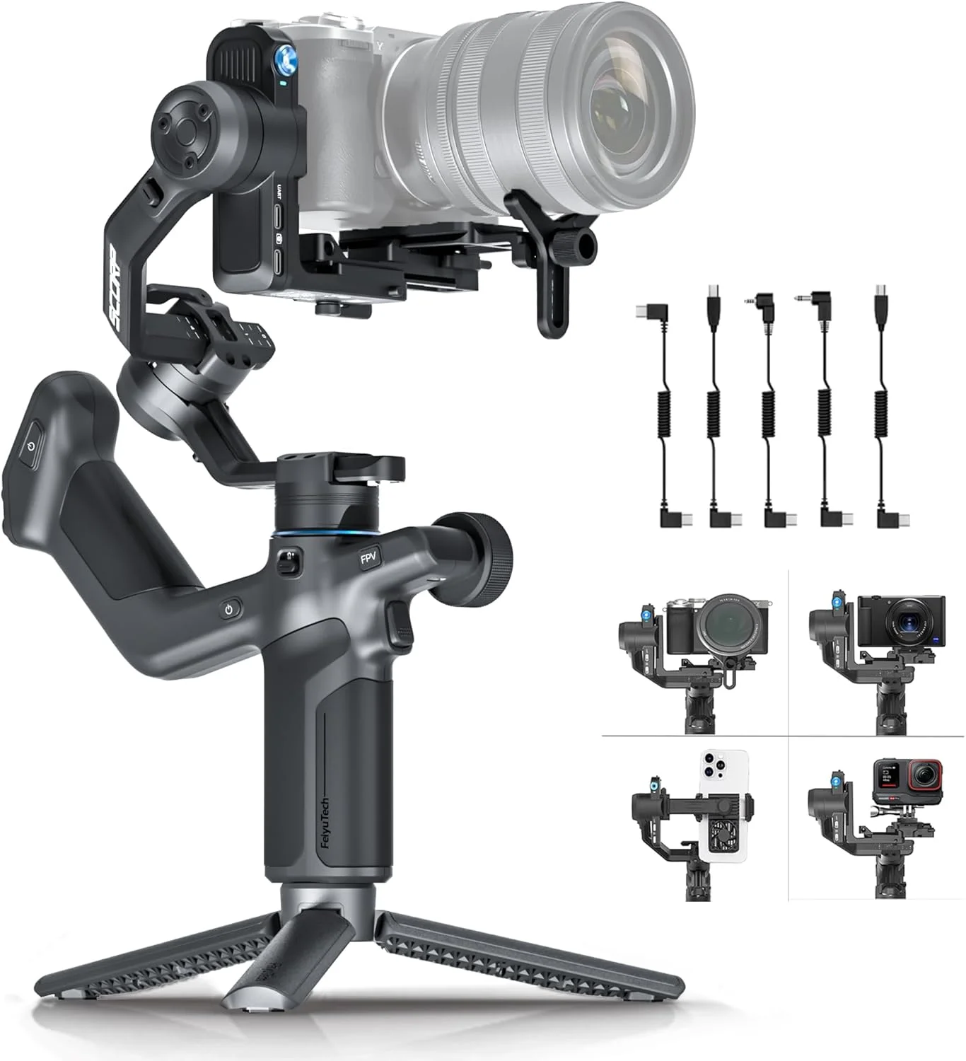 Feiyutech SCORP Mini 3 Kit [رسمی] لرزشگیر گیمبال 3 محوره همه کاره برای تلفن همراه/بدون آینه/دوربین اکشن، تلفن هوشمند، ظرفیت حمل 2 کیلوگرم، ردیابی هوش مصنوعی 4.0، گیره تلفن با فن خنک کننده