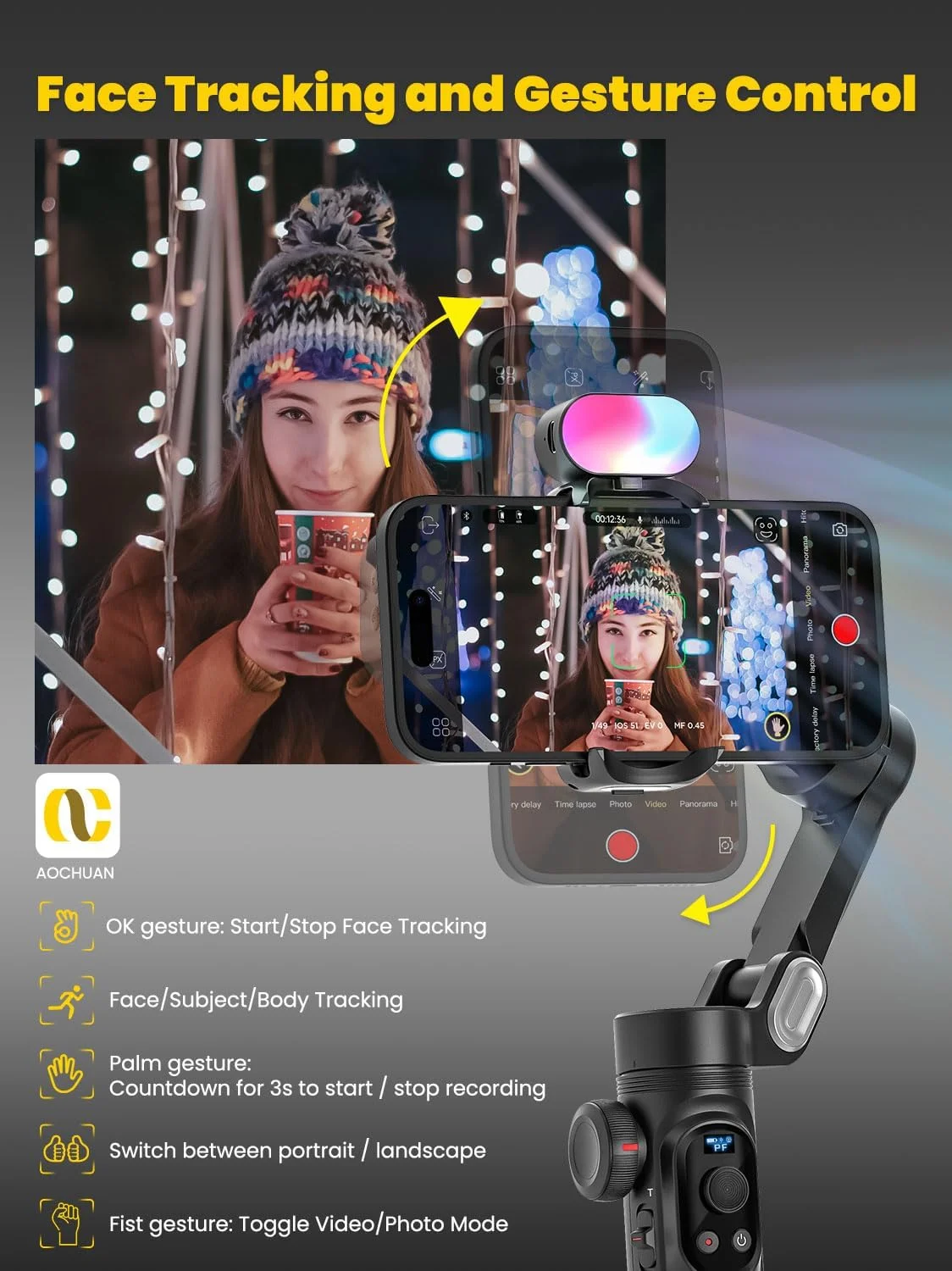 لرزشگیر گیمبال 3 محوره حرفه ای AOCHUAN برای گوشی های هوشمند با نور پرکننده RGB، میله افزایش طول، نمایشگر OLED، گیمبال تلفن برای آیفون 15، 14، 13 پرو/مکس، گلکسی S22، تیک تاک، یوتیوب (Smart X Pro Combo1) لرزشگیر گیمبال 3 محوره حرفه ای AOCHUAN برای گوشی های هوشمند با نور پرکننده RGB، میله افزایش طول، نمایشگر OLED، گیمبال تلفن برای آیفون 15، 14، 13 پرو/مکس، گلکسی S22، تیک تاک، یوتیوب (Smart X Pro Combo1)