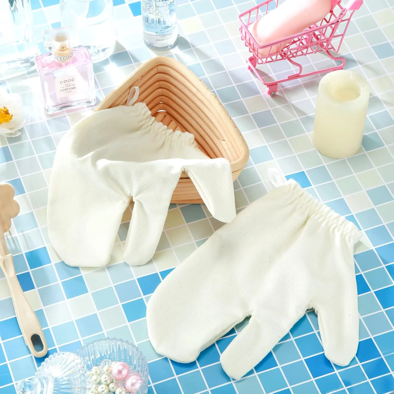 دستکش های گارشانای ابریشم خام Leelosp، 2 عدد، دستکش های ماساژ آیورودا، دستکش های ابریشم خام، دستکش های برس ماساژ خشک، دستکش های لایه بردار، دستکش های اسکراب حمام، دستکش های ماساژ دوش برای زنان