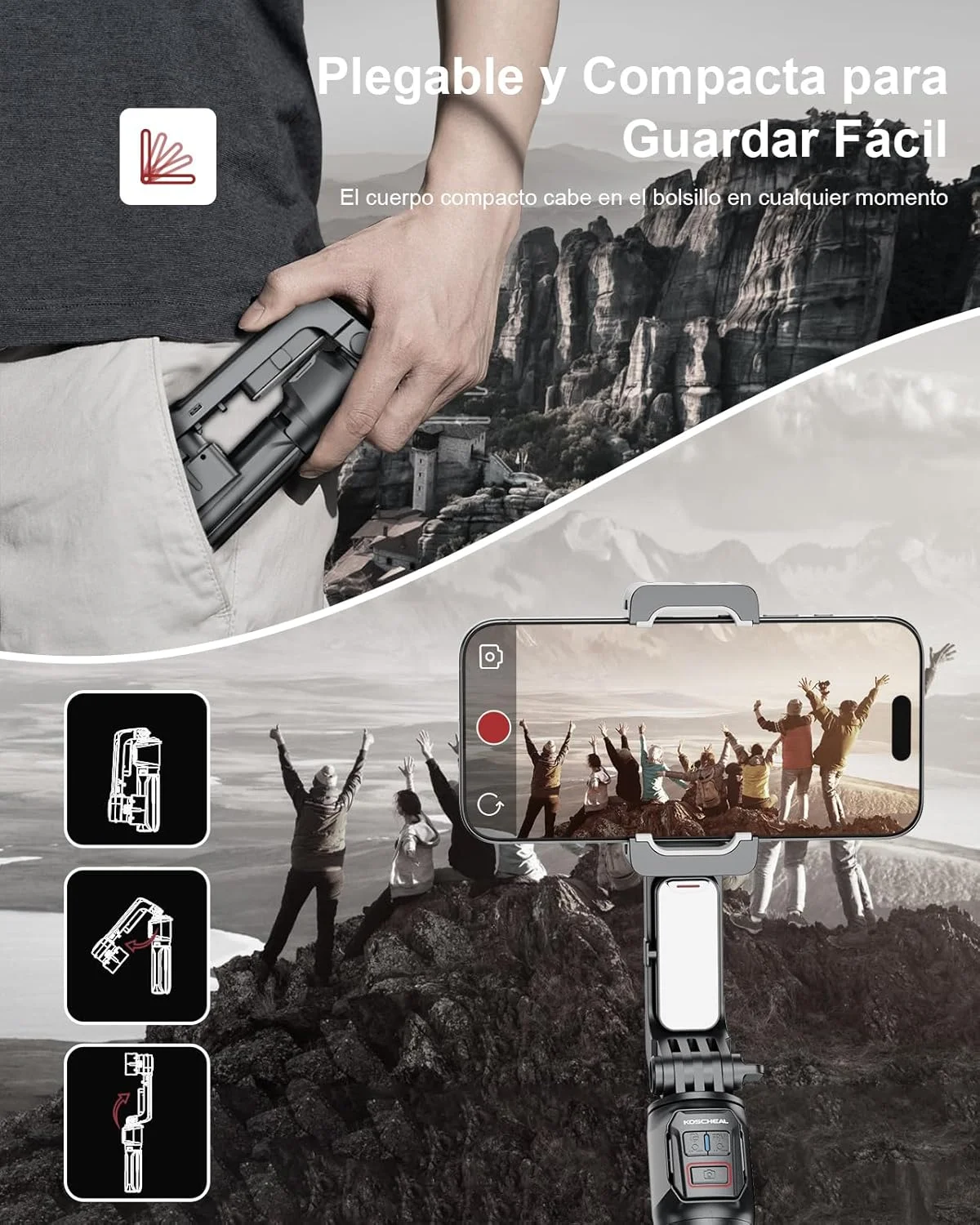 لرزشگیر تلفن همراه KOSCHEAL، لرزشگیر 2 محوره تلفن هوشمند با نور پرکننده و سه پایه با کنترل از راه دور بی سیم چرخش خودکار 360 درجه، حالت صحنه، بدون نیاز به برنامه، برای Vlog و TikTok لرزشگیر تلفن همراه KOSCHEAL، لرزشگیر 2 محوره تلفن هوشمند با نور پرکننده و سه پایه با کنترل از راه دور بی سیم چرخش خودکار 360 درجه، حالت صحنه، بدون نیاز به برنامه، برای Vlog و TikTok