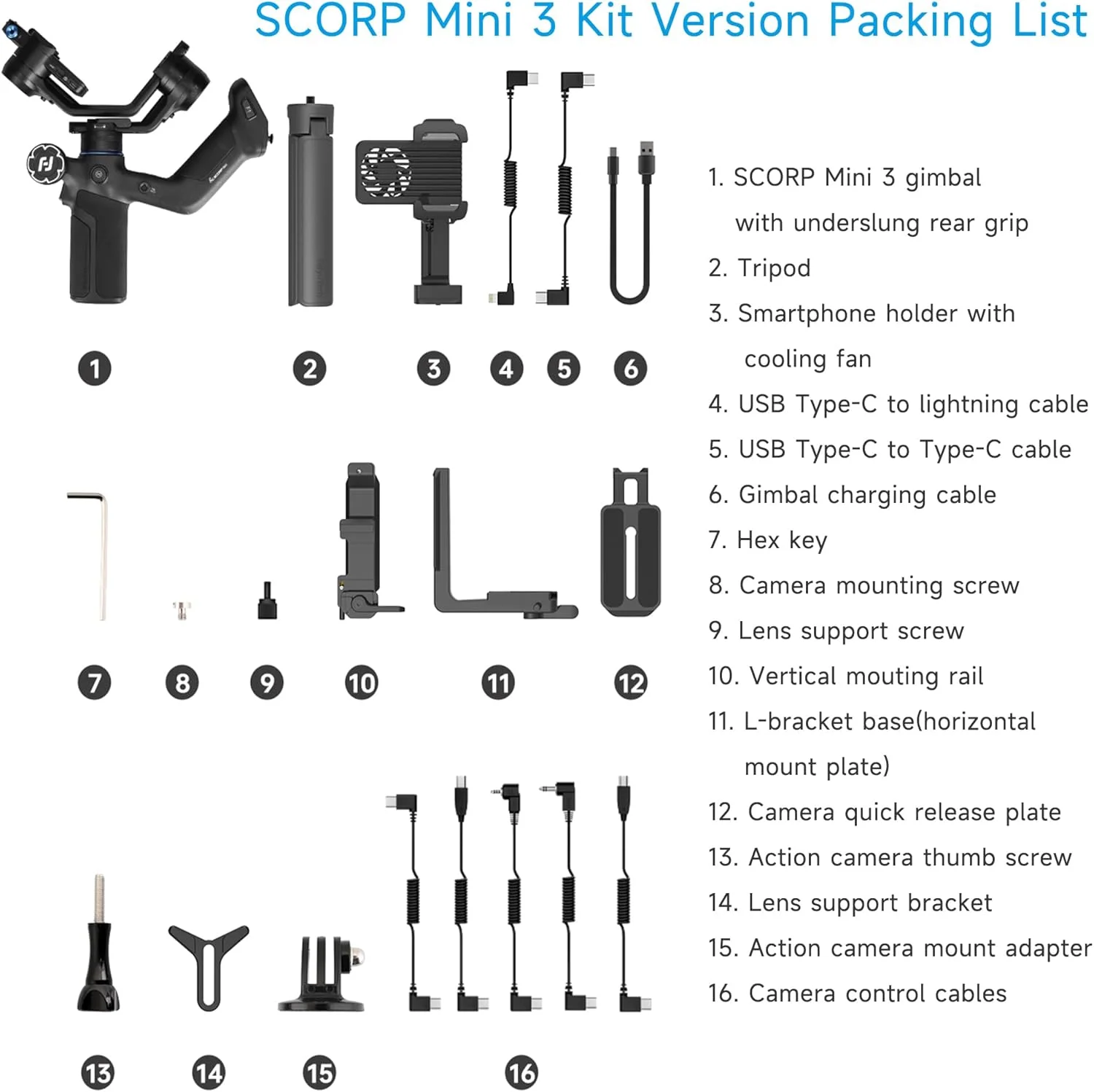 Feiyutech SCORP Mini 3 Kit [رسمی] لرزشگیر گیمبال 3 محوره همه کاره برای تلفن همراه/بدون آینه/دوربین اکشن، تلفن هوشمند، ظرفیت حمل 2 کیلوگرم، ردیابی هوش مصنوعی 4.0، گیره تلفن با فن خنک کننده