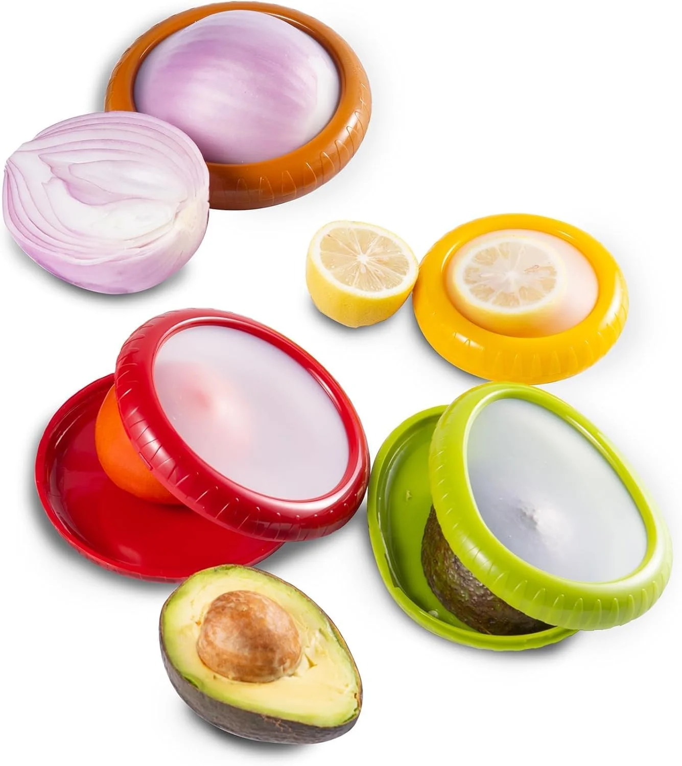 MostNow 4Piece Set Avocado Saver and Onion Storage,Silicone Food Storage Containers, Multifunctional and Perfect for Lemons, Cheese, Tomatoes, Potatoes, Garlic