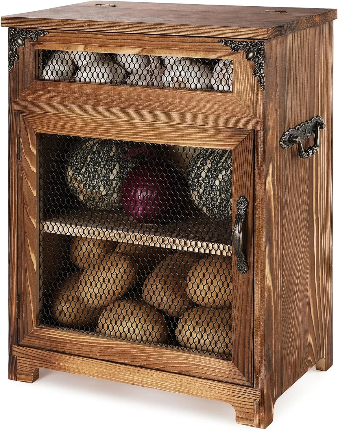 ظرف نگهداری سیب زمینی و پیاز NewEle Mini - جعبه چوبی برای نگهداری روی میز آشپزخانه، ظروف نگهداری سبزیجات، 31 سانتی متر عرض × 16.5 سانتی متر عمق × 40.6 سانتی متر ارتفاع (رنگ روستیک)