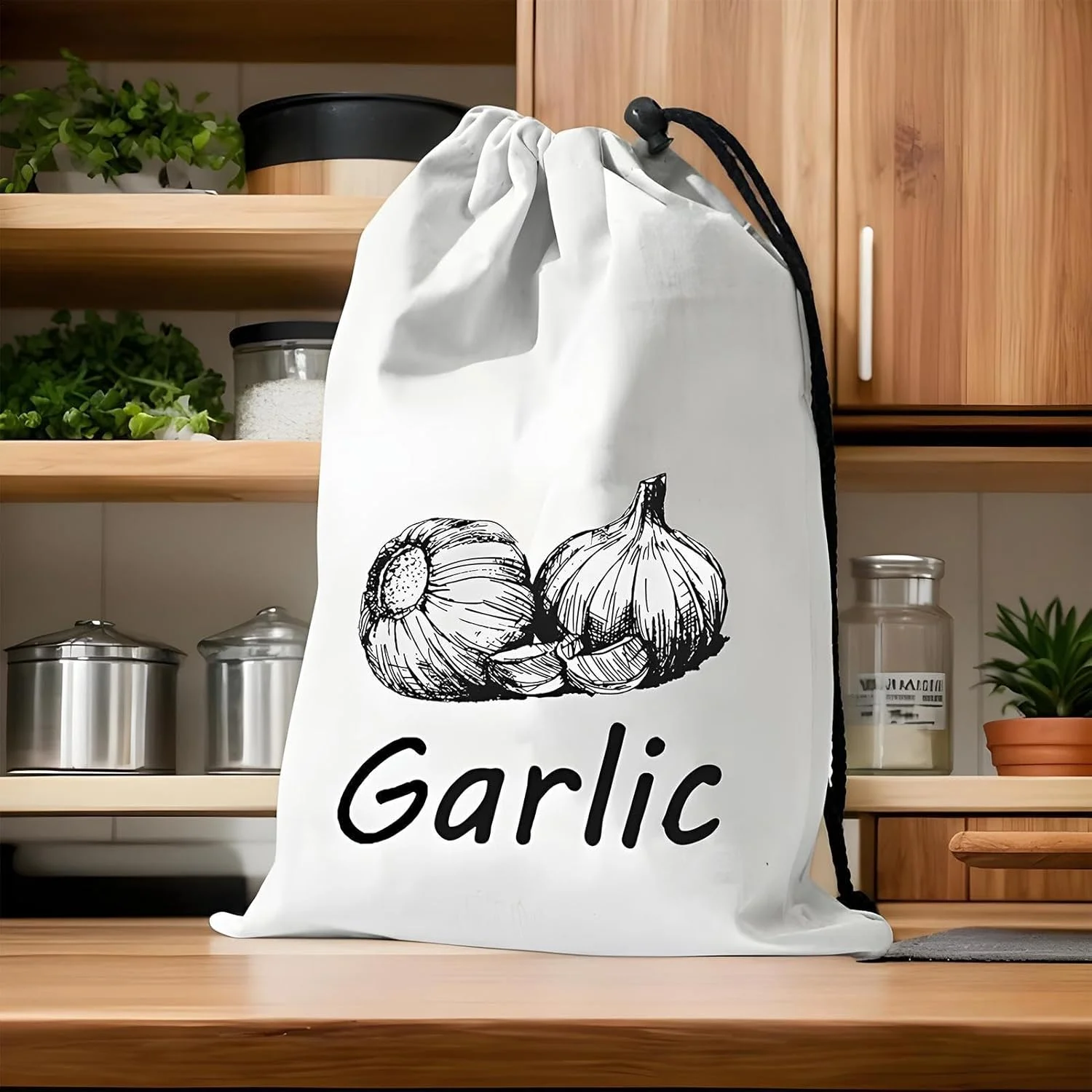 کیسه نگهداری پیاز - کیسه نگهداری سیب زمینی و پیاز از جنس بوم قابل شستشو، کیسه بزرگ بند دار برای نگهداری مواد غذایی، سطل سبزیجات، سازمان دهنده آشپزخانه برای یخچال، انبار و خواربار فروشی