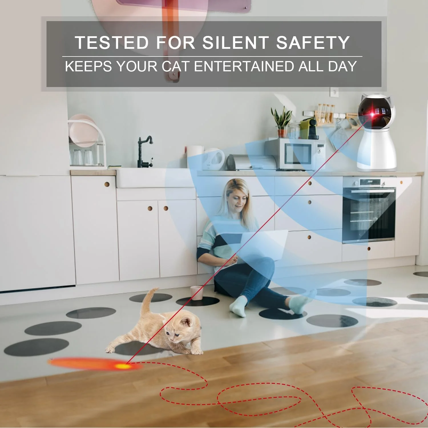 اسباب بازی لیزری گربه YVE LIFE برای گربه های خانگی، نسل چهارم حرکت تصادفی واقعی، اسباب بازی لیزری اتوماتیک قابل شارژ و فعال شونده با حرکت، اسباب بازی های تعاملی گربه برای گربه های بالغ خانگی بی حوصله