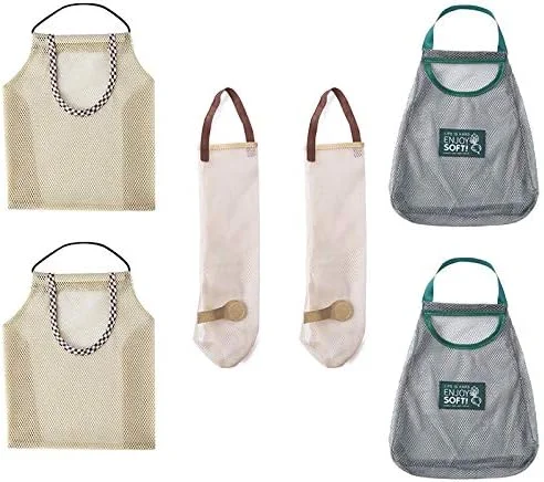 6Pcs Reusable Hanging Storage Vegetable Mesh Bag Washable Wall Hanging Fruit Basket for Garlics Potatoes Onion