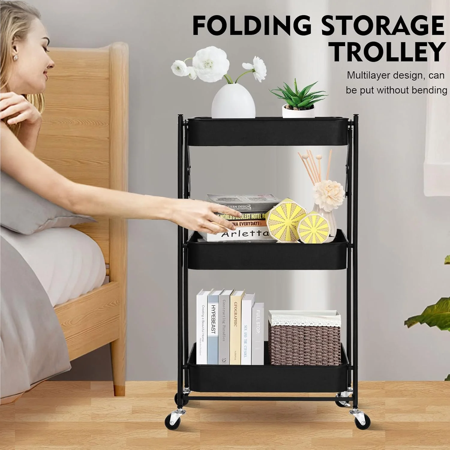 ارگانایزر چرخدار فلزی تاشو 3 طبقه SKY-TOUCH، ترولی چند منظوره 46x30x76 سانتی متر با چرخ برای آشپزخانه، اتاق خواب، حمام، دفتر، اتاق لباسشویی و گاراژ مشکی ارگانایزر چرخدار فلزی تاشو 3 طبقه SKY-TOUCH، ترولی چند منظوره 46x30x76 سانتی متر با چرخ برای آشپزخانه، اتاق خواب، حمام، دفتر، اتاق لباسشویی و گاراژ مشکی