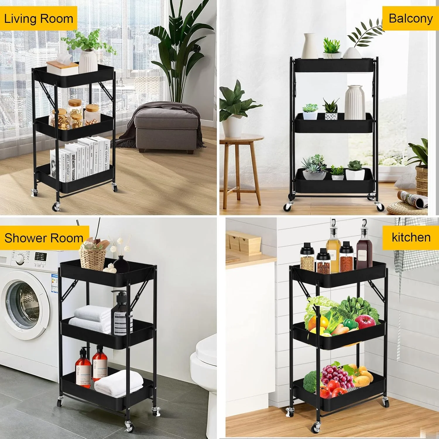 ارگانایزر ترولی چرخ دار فلزی تاشو 3 طبقه SKY-TOUCH، 46x30x76 سانتی متر، ترولی ارگانایزر چند منظوره با چرخ برای آشپزخانه، اتاق خواب، حمام، دفتر، اتاق لباسشویی و گاراژ مشکی ارگانایزر ترولی چرخ دار فلزی تاشو 3 طبقه SKY-TOUCH، 46x30x76 سانتی متر، ترولی ارگانایزر چند منظوره با چرخ برای آشپزخانه، اتاق خواب، حمام، دفتر، اتاق لباسشویی و گاراژ مشکی