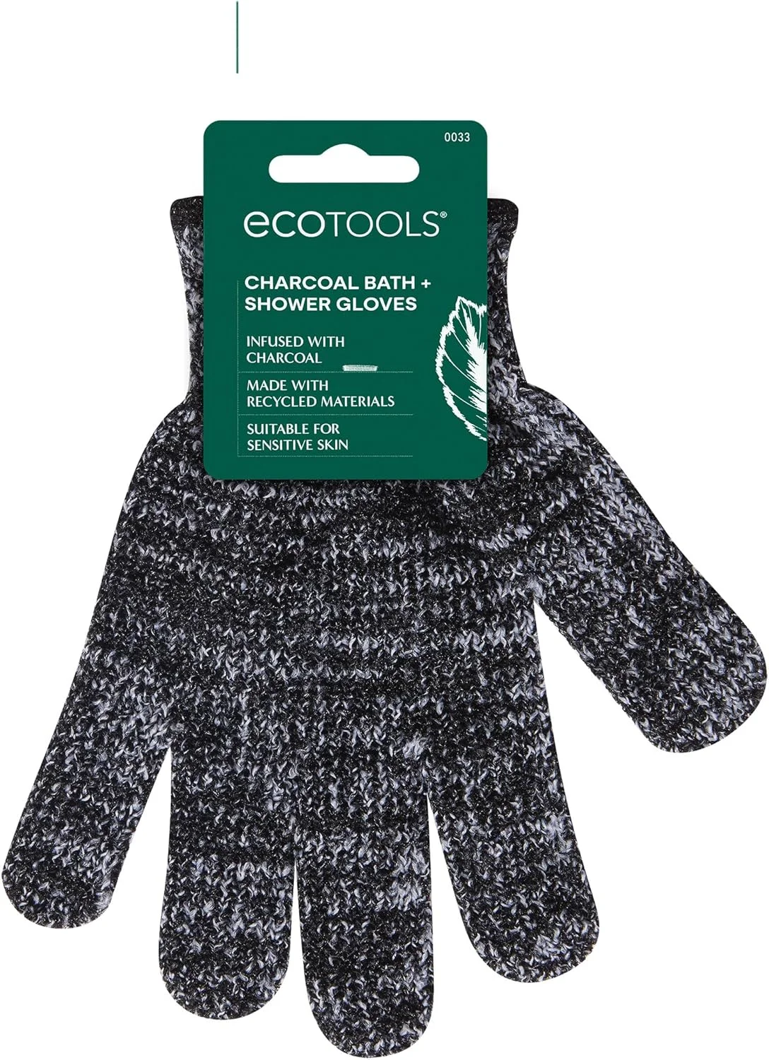 دستکش حمام و دوش آغشته به زغال اکو تولز، پاک کننده کل بدن، آماده سازی و پاکسازی برنزه کننده خودکار، لایه بردار، سم زدا و تصفیه کننده، توری بازیافتی، سازگار با محیط زیست، وگان، 1 جفت، 2 دستکش در مجموع