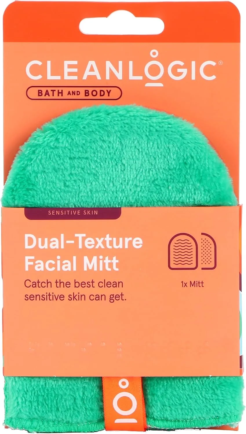 CleanLogic Bath Face Exfoliating Dual-Texture Facial mitts, Face Sponges for Cleansing & Softening Sensitive Skin, 1 Count CleanLogic Bath Face Exfoliating Dual-Texture Facial mitts, Face Sponges for Cleansing & Softening Sensitive Skin, 1 Count