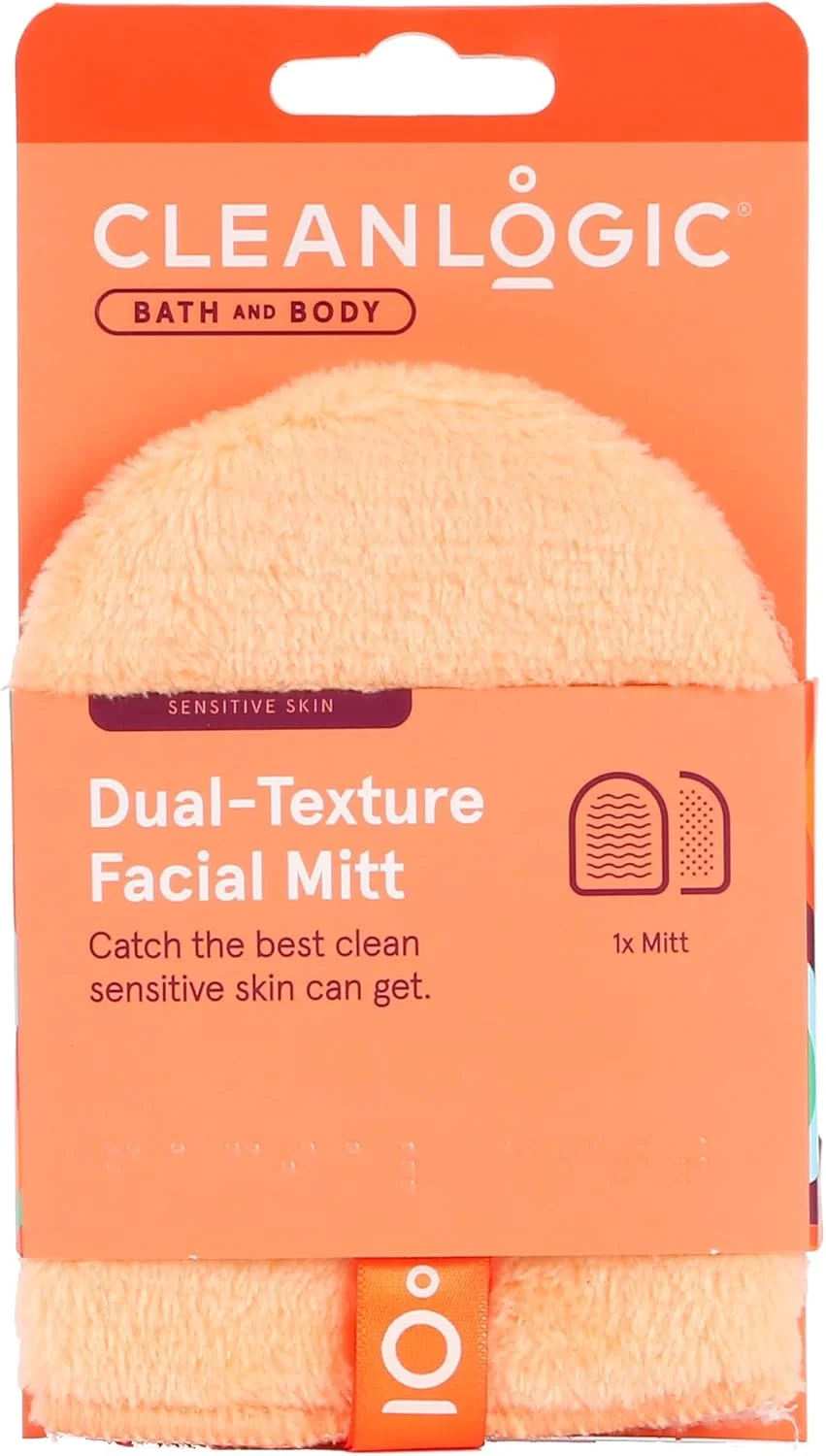 CleanLogic Bath Face Exfoliating Dual-Texture Facial mitts, Face Sponges for Cleansing & Softening Sensitive Skin, 1 Count CleanLogic Bath Face Exfoliating Dual-Texture Facial mitts, Face Sponges for Cleansing & Softening Sensitive Skin, 1 Count