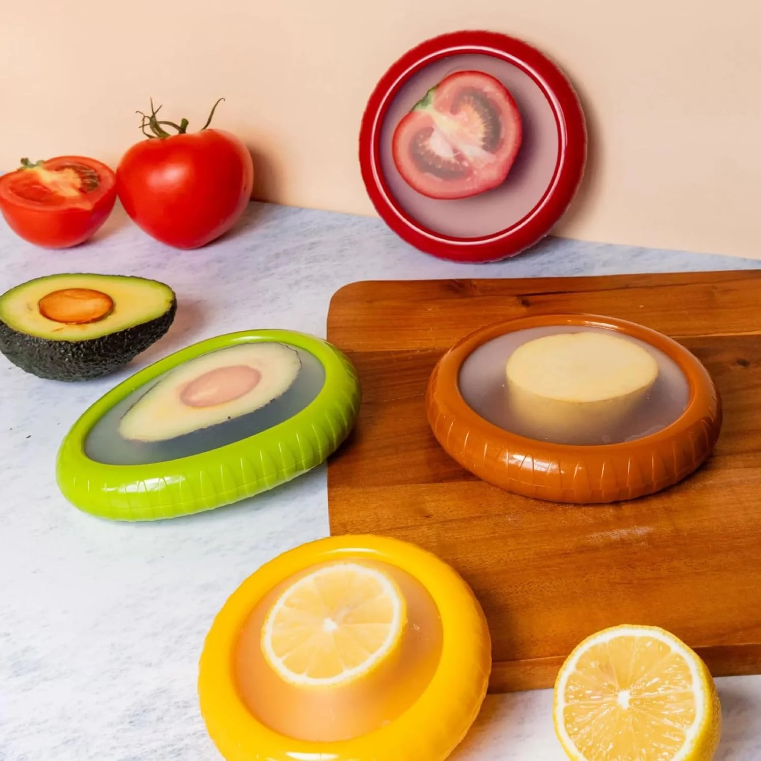 جعبه نگهداری میوه سیلیکونی، نگهدارنده آووکادو و پیاز، نگهدارنده گوجه فرنگی، ست 4 تایی ظروف نگهداری مواد غذایی میوه و سبزیجات قابل استفاده مجدد برای یخچال - ایده آل برای سیر، پیاز، لیمو و سیب زمینی جعبه نگهداری میوه سیلیکونی، نگهدارنده آووکادو و پیاز، نگهدارنده گوجه فرنگی، ست 4 تایی ظروف نگهداری مواد غذایی میوه و سبزیجات قابل استفاده مجدد برای یخچال - ایده آل برای سیر، پیاز، لیمو و سیب زمینی