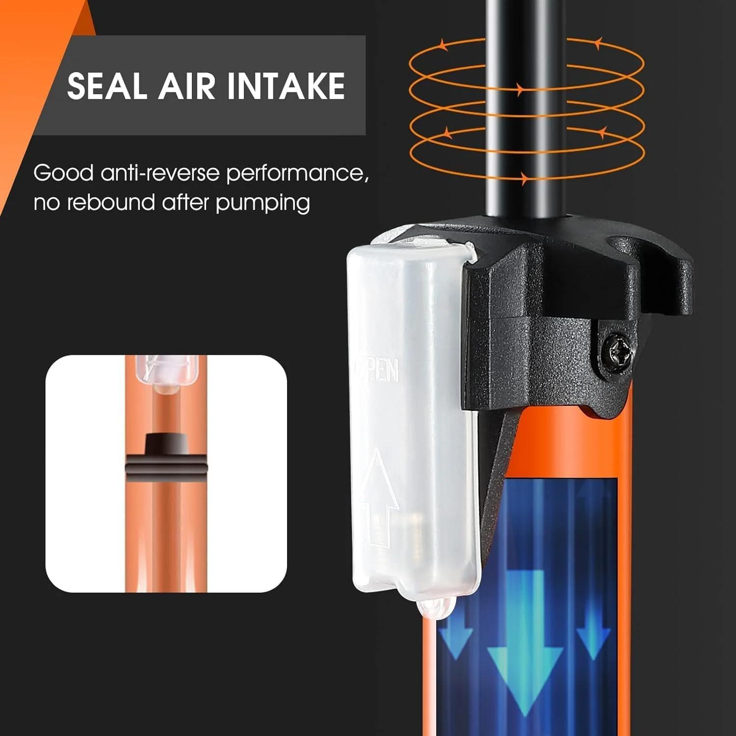تلمبه دوچرخه LEVGLAKE، تلمبه زمینی دوچرخه با گیج، فشار بالا 160 PSI مناسب برای والف شرادر و پرستا، برای لاستیک، توپ، بادکنک، وسایل بادی
