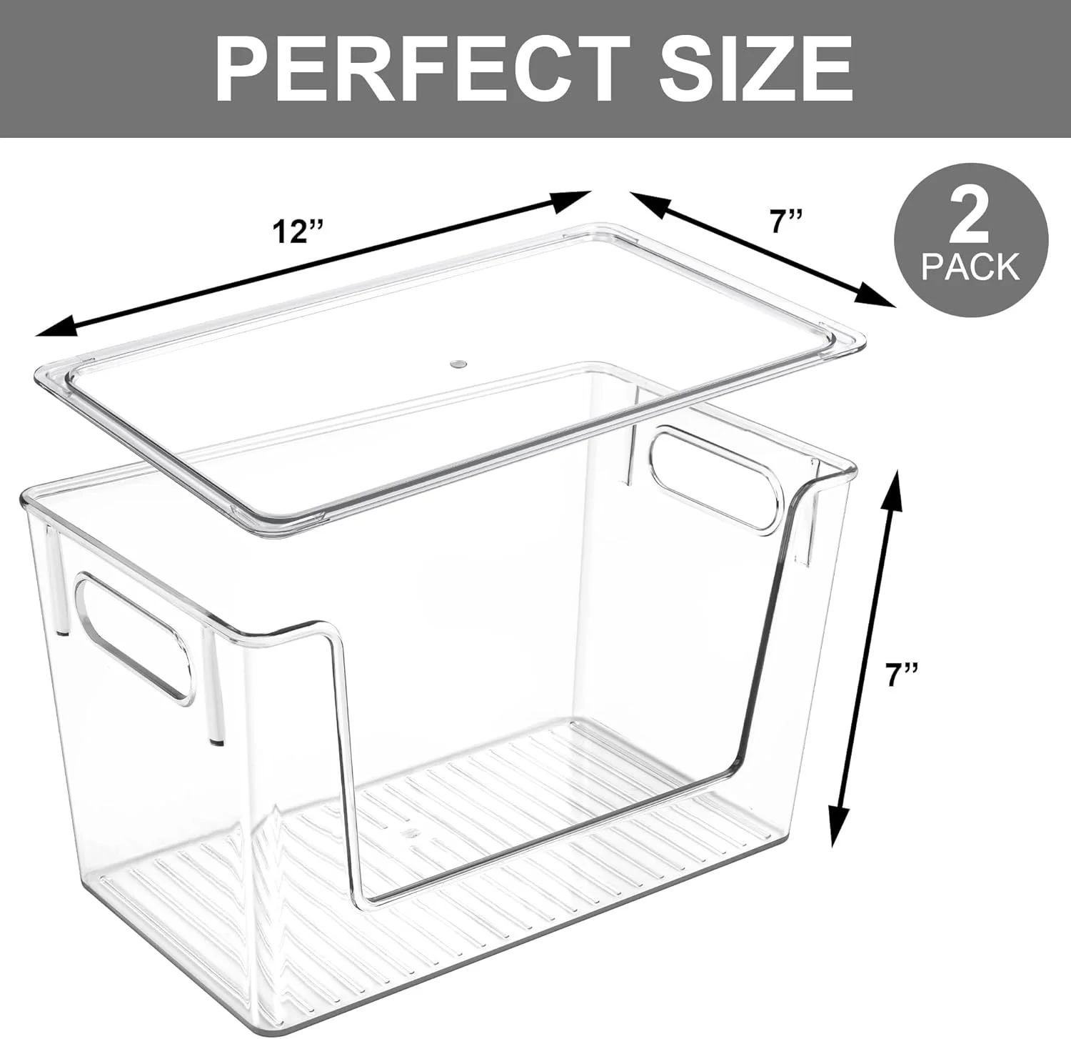 بسته 2 عددی سطل های نگهداری بزرگ و قابل چیدن، سازمان دهنده ظروف پلاستیکی با جلوی باز، سازمان دهنده های انبار و نگهداری برای سیب زمینی، پیاز، میوه و سبزیجات، سازمان دهنده آشپزخانه و لباسشویی شفاف با درب