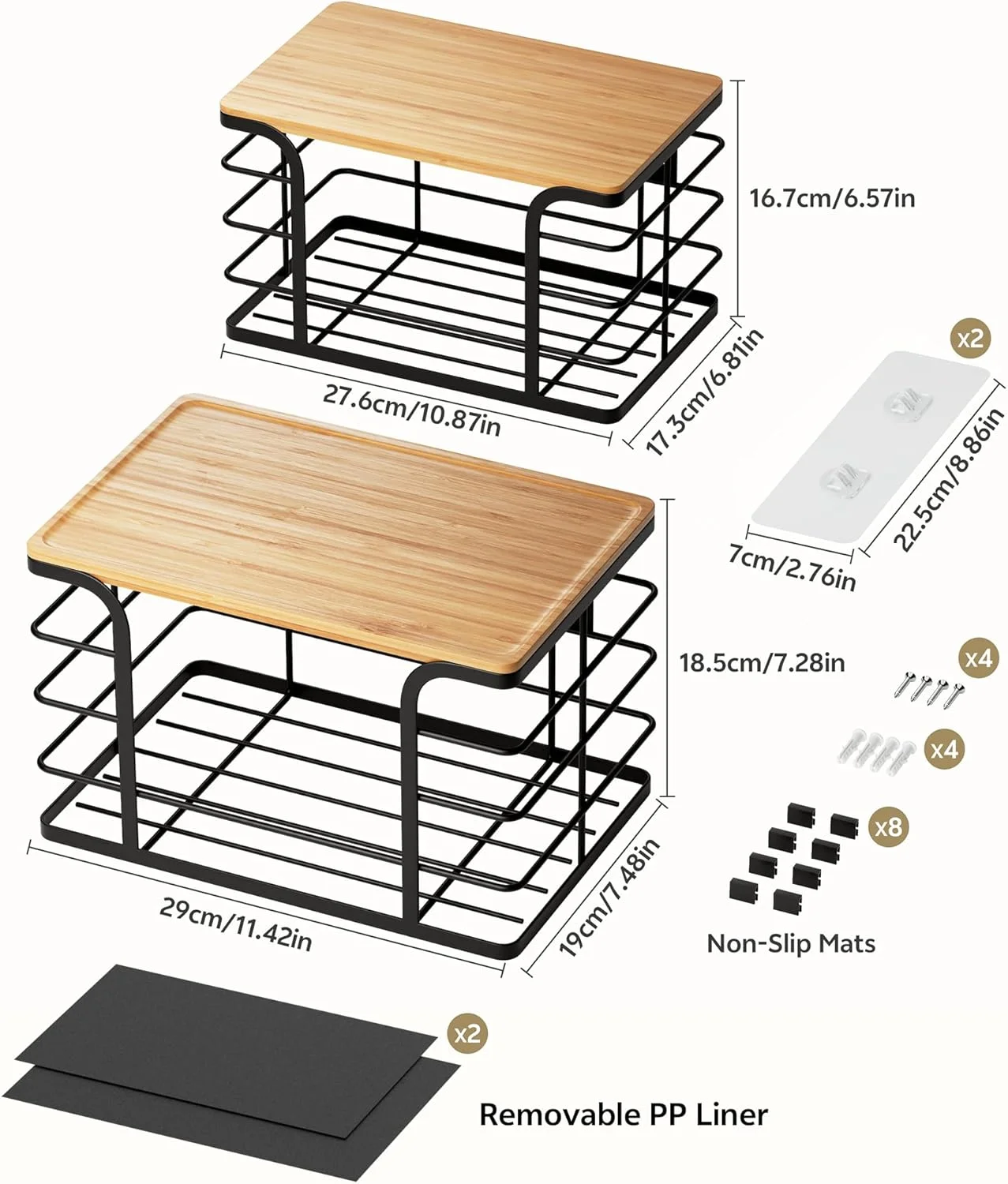 مجموعه 2 عددی محفظه نگهداری پیاز و سیب زمینی Stylstoreazy، سبد انبار آشپزخانه قابل چیدن با درب بامبو برای پیاز، سیب زمینی، میوه ها، محصولات کشاورزی، سبزیجات، مشکی
