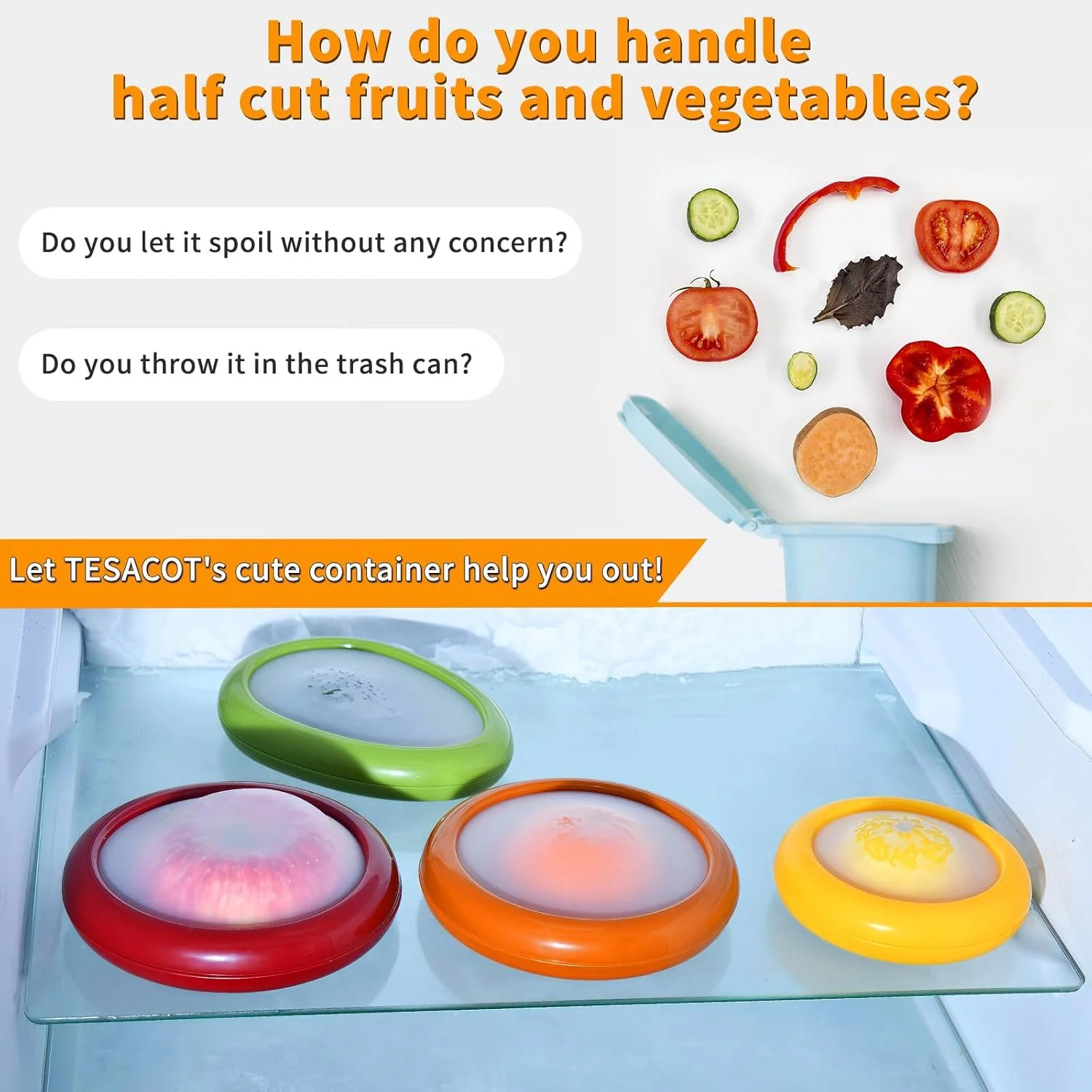 نگهدارنده آووکادو و پیاز TESACOT - 4 عدد ظروف نگهداری قابل استفاده مجدد برای یخچال - ایده آل برای لیمو، پیاز، سیر و سیب زمینی
