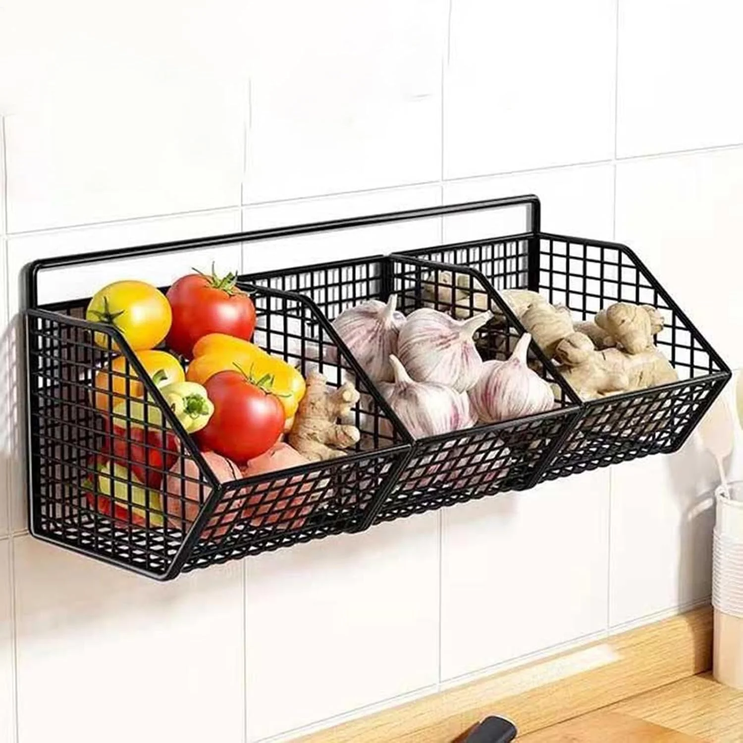 نگهدارنده سبزیجات برای آشپزخانه، سبد میوه 3 قسمتی، سازمان دهنده صرفه جویی در فضا 36x14x15 سانتی متر، قفسه دیواری برای سازماندهی انبار و نگهداری آشپزخانه