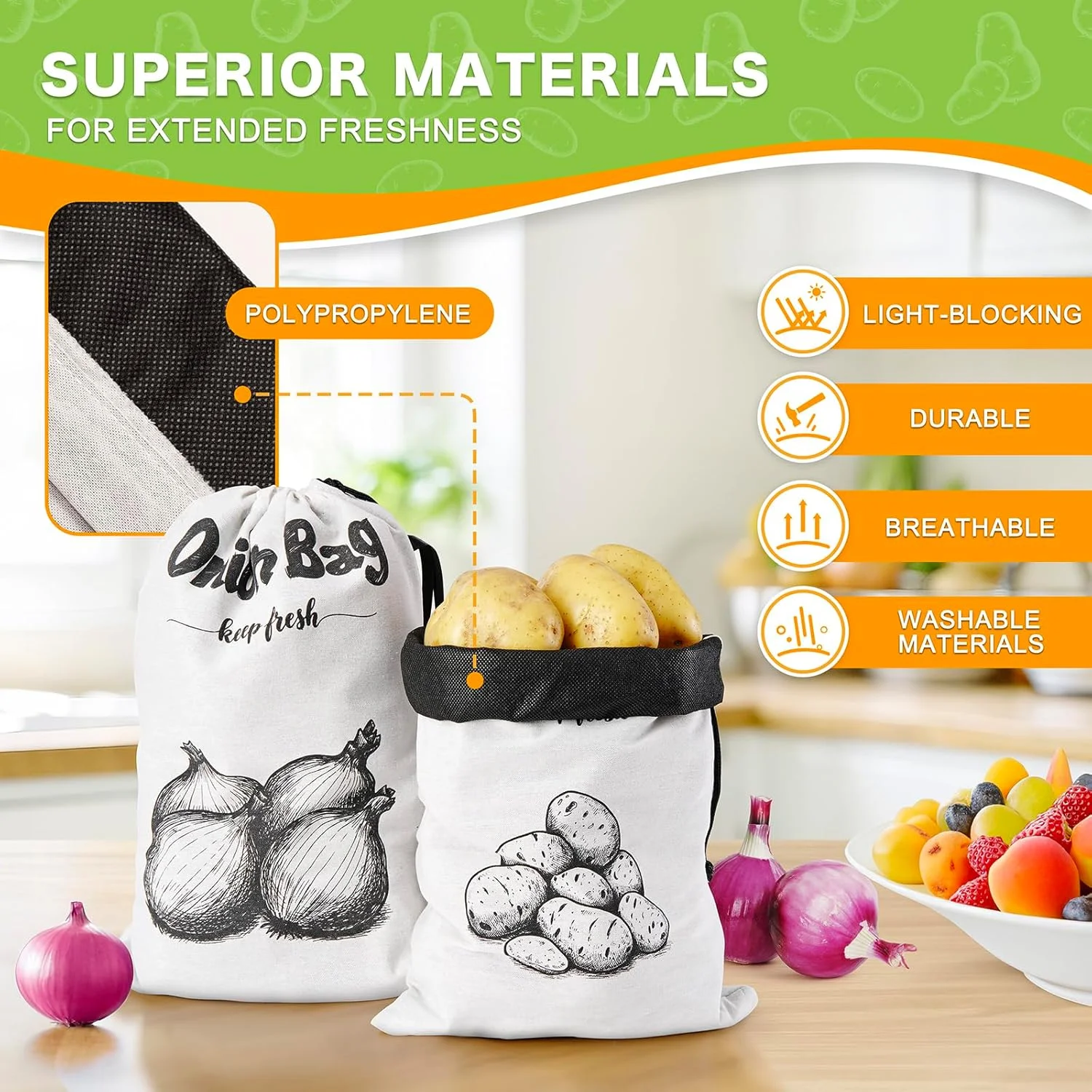 کیسه پیاز Velvopet، کیسه سیب زمینی، کیسه های نگهداری سبزیجات، کیسه های نگهداری سیب زمینی 8 پوندی قابل استفاده مجدد با آستر مسدود کننده نور، بسته شدن با بند کشی و دسترسی جانبی برای تازه نگه داشتن سبزیجات 16"x11.4" (2 بسته) کیسه پیاز Velvopet، کیسه سیب زمینی، کیسه های نگهداری سبزیجات، کیسه های نگهداری سیب زمینی 8 پوندی قابل استفاده مجدد با آستر مسدود کننده نور، بسته شدن با بند کشی و دسترسی جانبی برای تازه نگه داشتن سبزیجات 16"x11.4" (2 بسته)