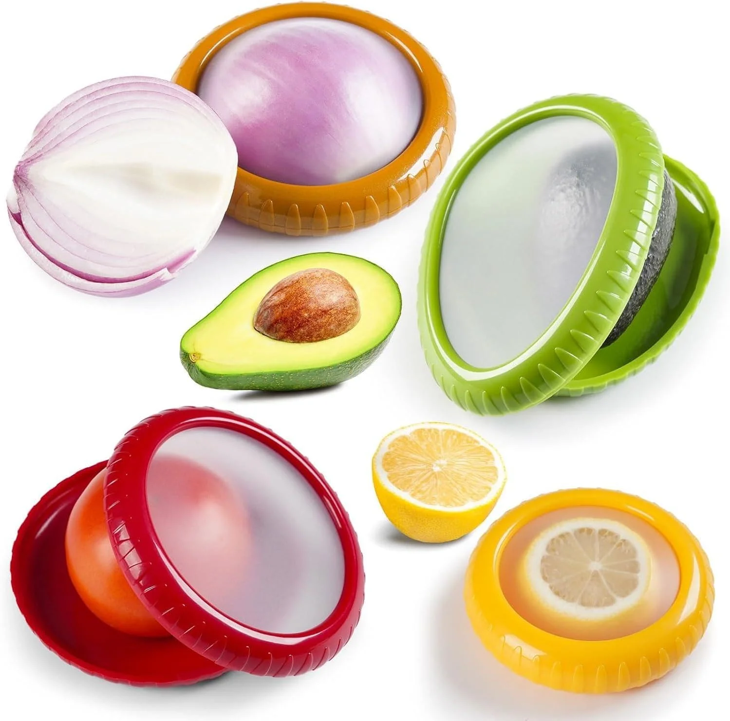 ست نگهدارنده پیاز و سیور یلاجوی، 4 عدد جعبه آنتی اکسیداسیون سیلیکونی برای میوه و سبزیجات، نگهدارنده مواد غذایی تازه در یخچال، ظرف عالی برای لیمو، گوجه فرنگی و سیر