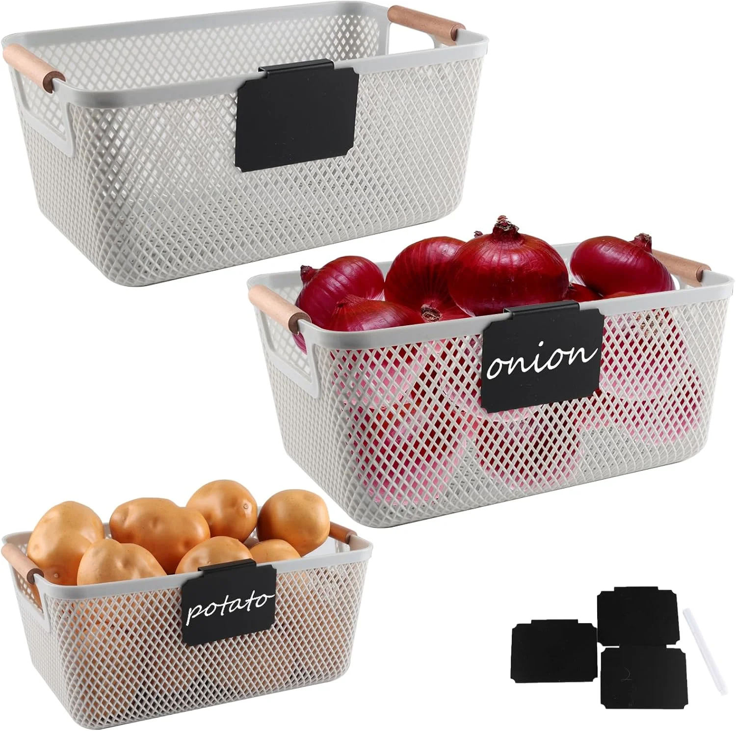 سبدهای ذخیره سازی پیاز و سیب زمینی Yomjarl، مجموعه ای از سه سبد ذخیره سازی دسته چوبی، سطل های پلاستیکی قابل انباشت، سازمان دهنده های چند منظوره برای آشپزخانه، میز و ذخیره سازی بیشتر سبزیجات، خاکستری سبدهای ذخیره سازی پیاز و سیب زمینی Yomjarl، مجموعه ای از سه سبد ذخیره سازی دسته چوبی، سطل های پلاستیکی قابل انباشت، سازمان دهنده های چند منظوره برای آشپزخانه، میز و ذخیره سازی بیشتر سبزیجات، خاکستری