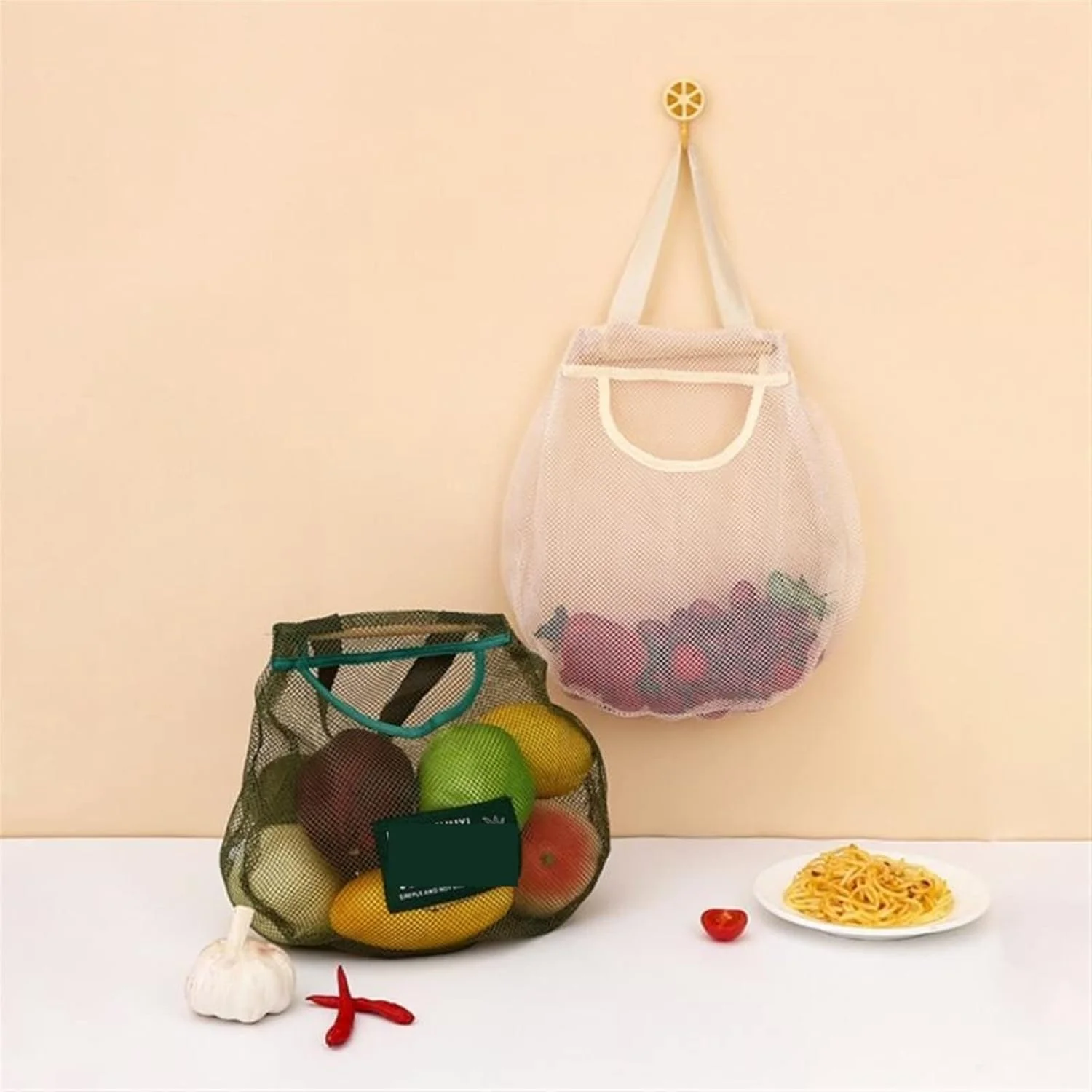 YYVVBBF Egg collecting basket Kitchen Vegetable Fruit Mesh Onion Potato Storage Hanging Bags Hollow Breathable Kitchen Storage Net Bag Organize Accessories(01)