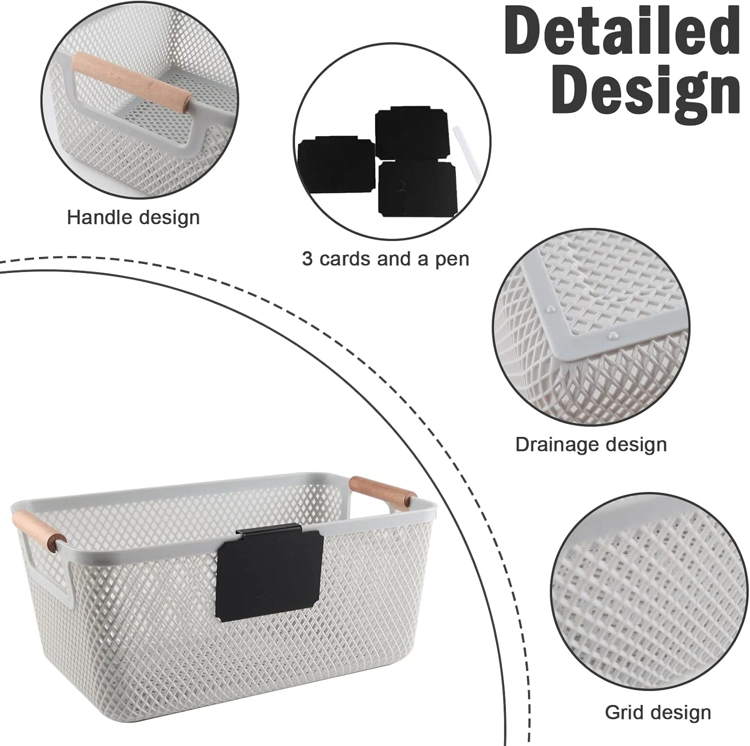 سبدهای ذخیره سازی پیاز و سیب زمینی Yomjarl، مجموعه ای از سه سبد ذخیره سازی دسته چوبی، سطل های پلاستیکی قابل انباشت، سازمان دهنده های چند منظوره برای آشپزخانه، میز و ذخیره سازی بیشتر سبزیجات، خاکستری